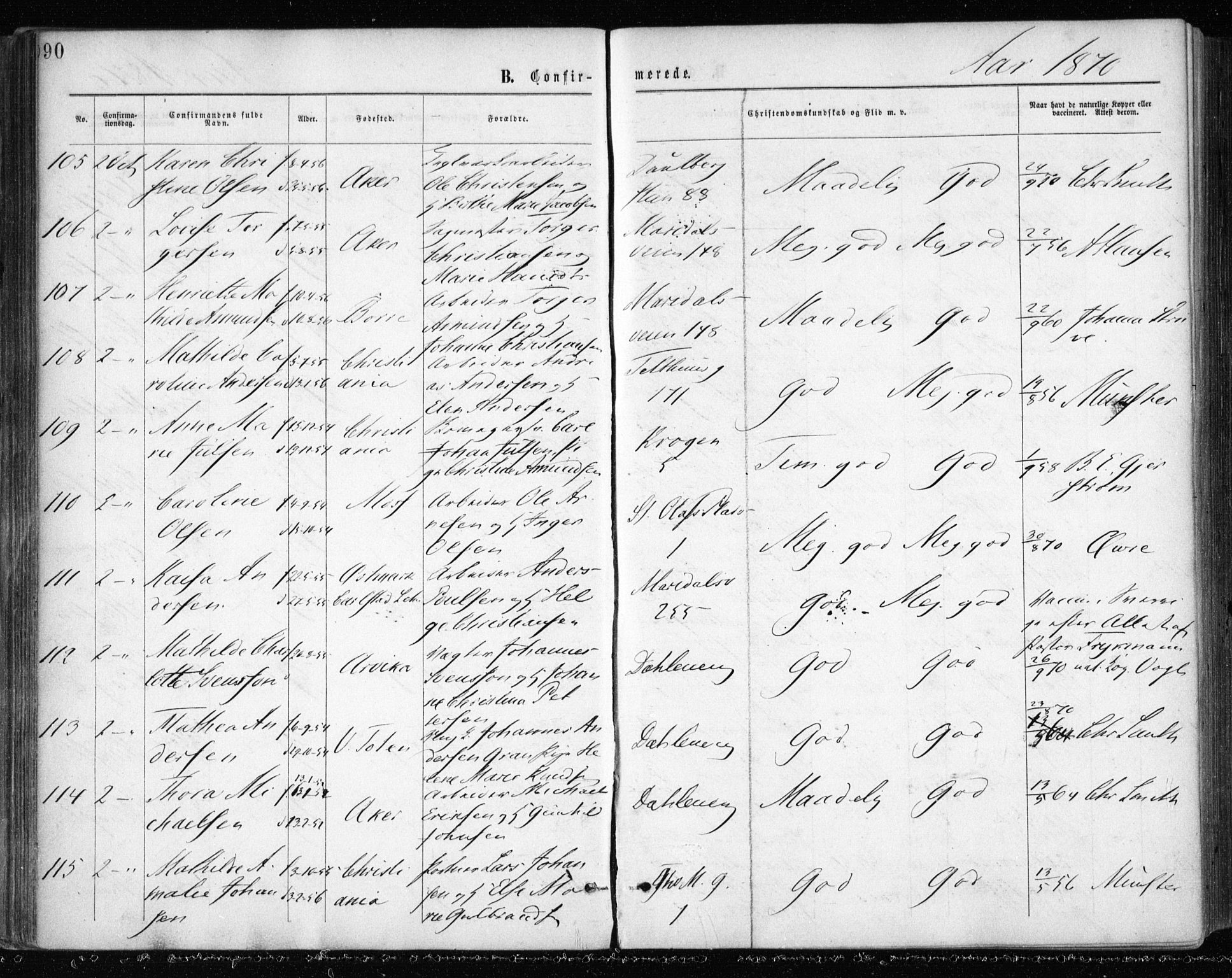 Gamle Aker prestekontor Kirkebøker, SAO/A-10617a/F/L0003: Parish register (official) no. 3, 1865-1873, p. 90