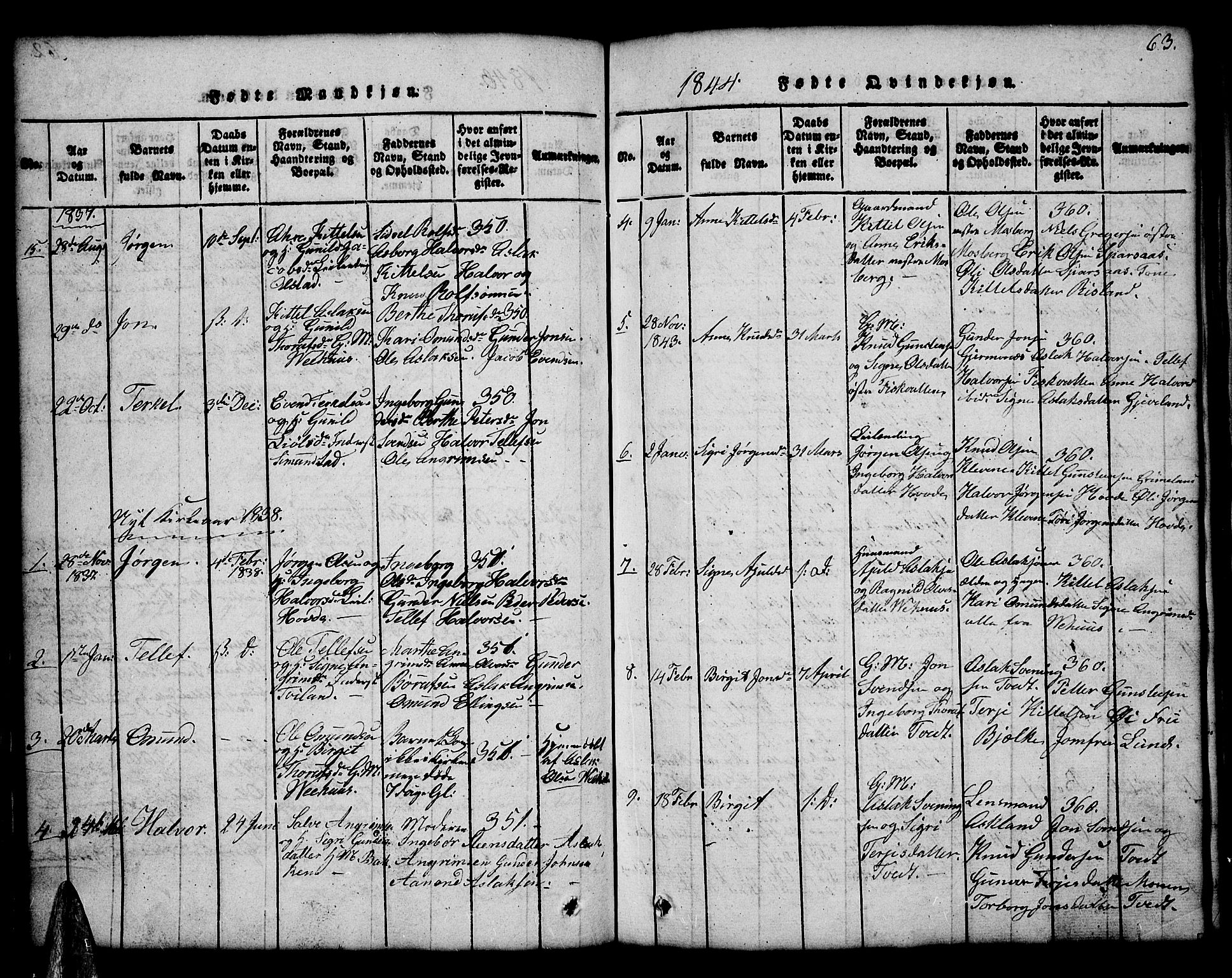 Åmli sokneprestkontor, AV/SAK-1111-0050/F/Fb/Fbc/L0001: Parish register (copy) no. B 1, 1816-1867, p. 63