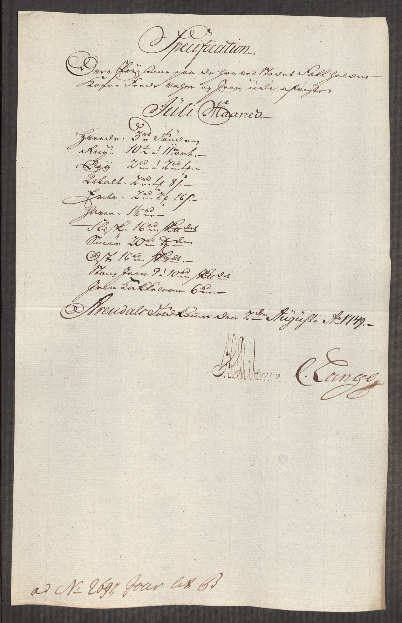 Rentekammeret inntil 1814, Realistisk ordnet avdeling, AV/RA-EA-4070/Oe/L0004: [Ø1]: Priskuranter, 1749-1752, p. 149