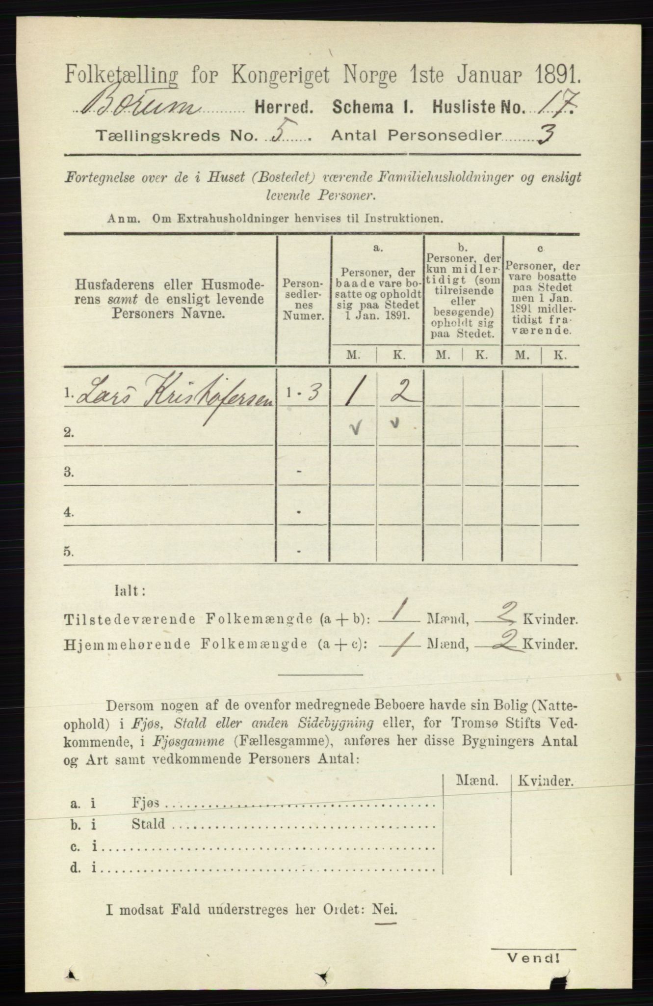 RA, 1891 census for 0219 Bærum, 1891, p. 2953