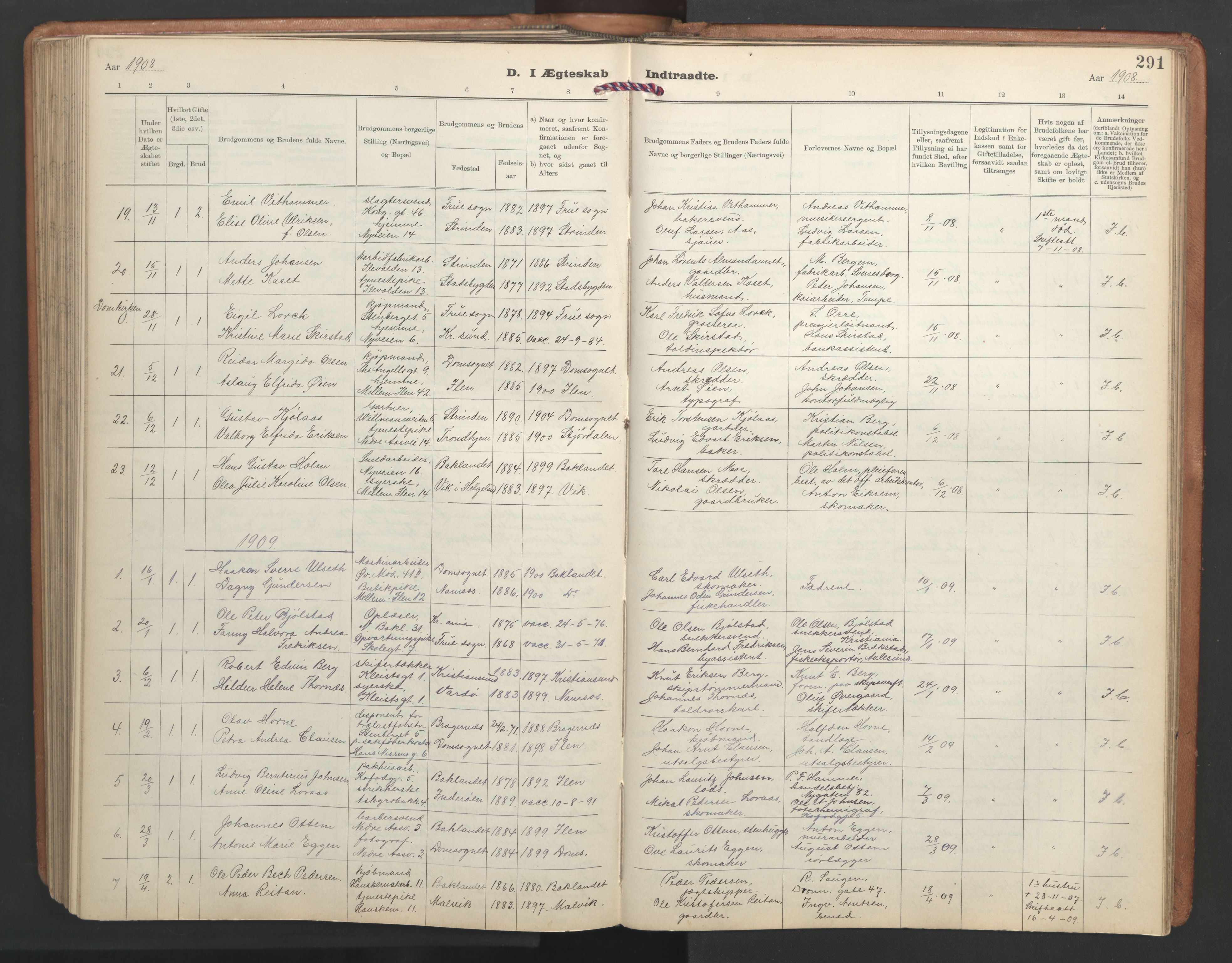Ministerialprotokoller, klokkerbøker og fødselsregistre - Sør-Trøndelag, SAT/A-1456/603/L0173: Parish register (copy) no. 603C01, 1907-1962, p. 291