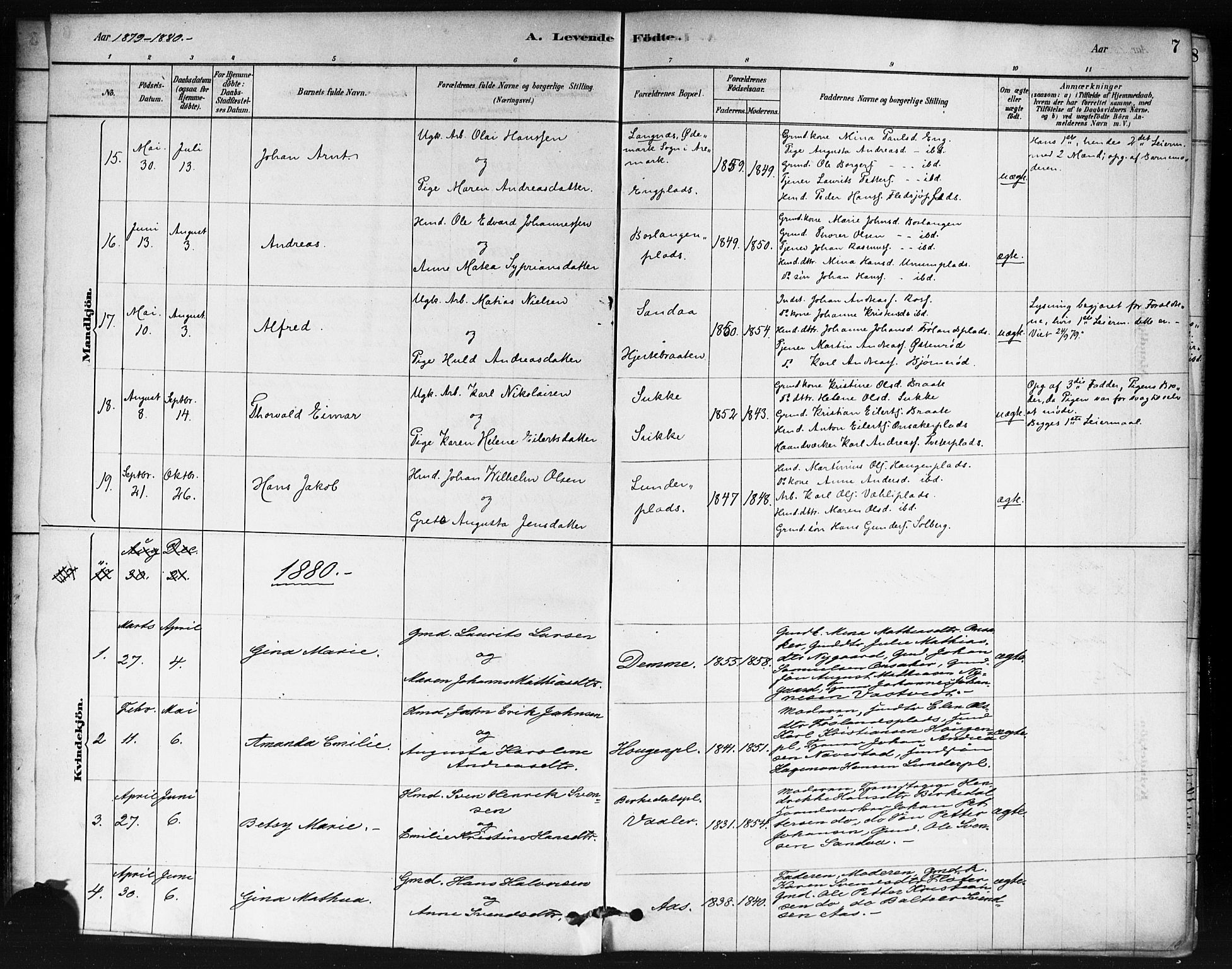 Våler prestekontor Kirkebøker, AV/SAO-A-11083/F/Fb/L0001: Parish register (official) no. II 1, 1878-1896, p. 7