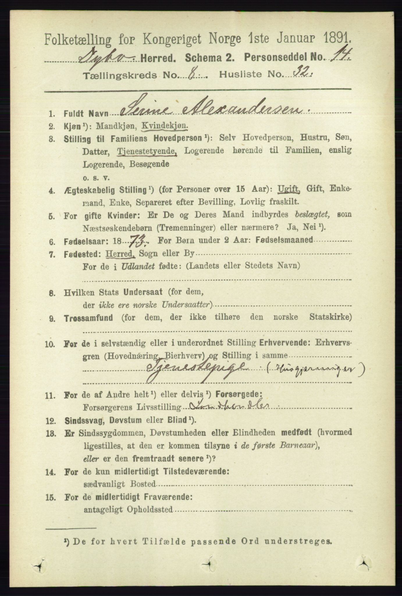 RA, 1891 census for 0915 Dypvåg, 1891, p. 2916