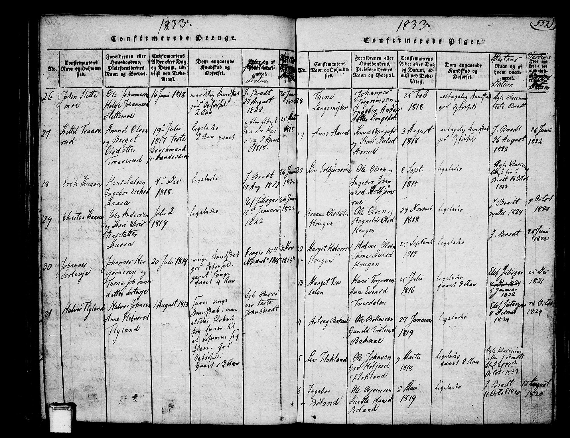 Heddal kirkebøker, SAKO/A-268/F/Fa/L0005: Parish register (official) no. I 5, 1814-1837, p. 551-552
