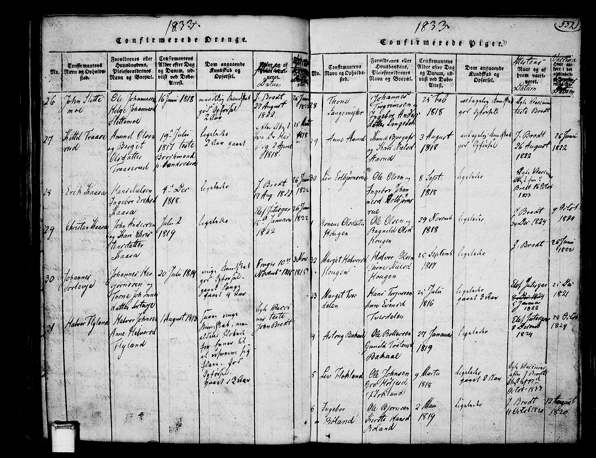 Heddal kirkebøker, AV/SAKO-A-268/F/Fa/L0005: Parish register (official) no. I 5, 1814-1837, p. 551-552