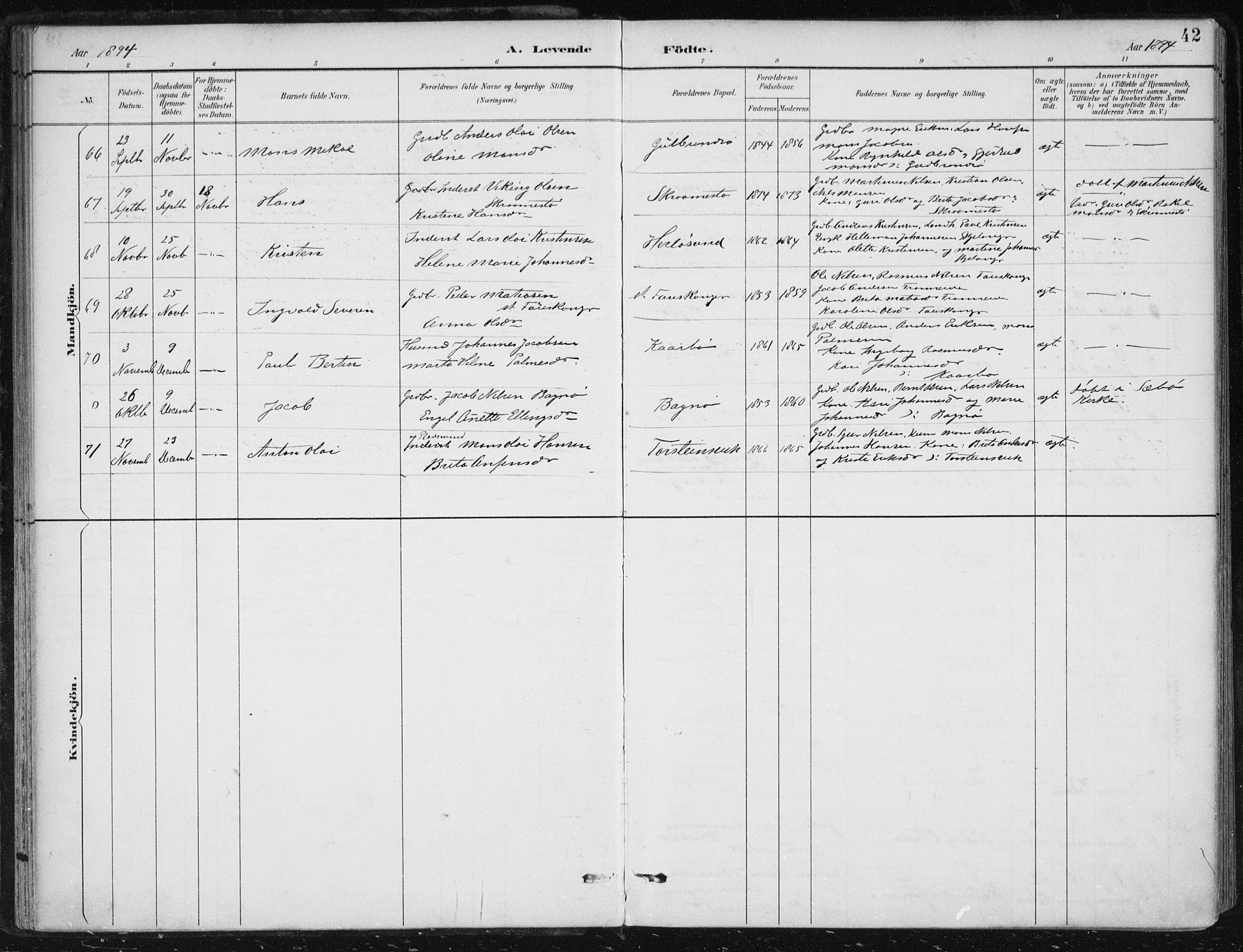 Herdla Sokneprestembete, SAB/A-75701/H/Haa: Parish register (official) no. A 4, 1891-1905, p. 42