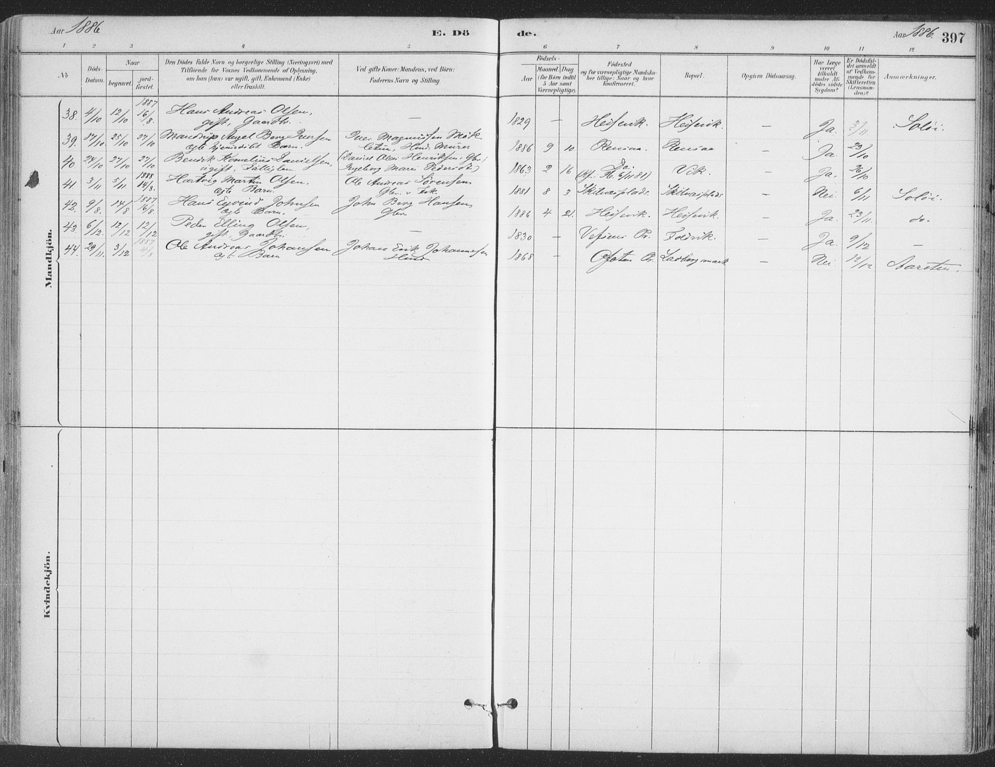 Ibestad sokneprestembete, SATØ/S-0077/H/Ha/Haa/L0011kirke: Parish register (official) no. 11, 1880-1889, p. 397