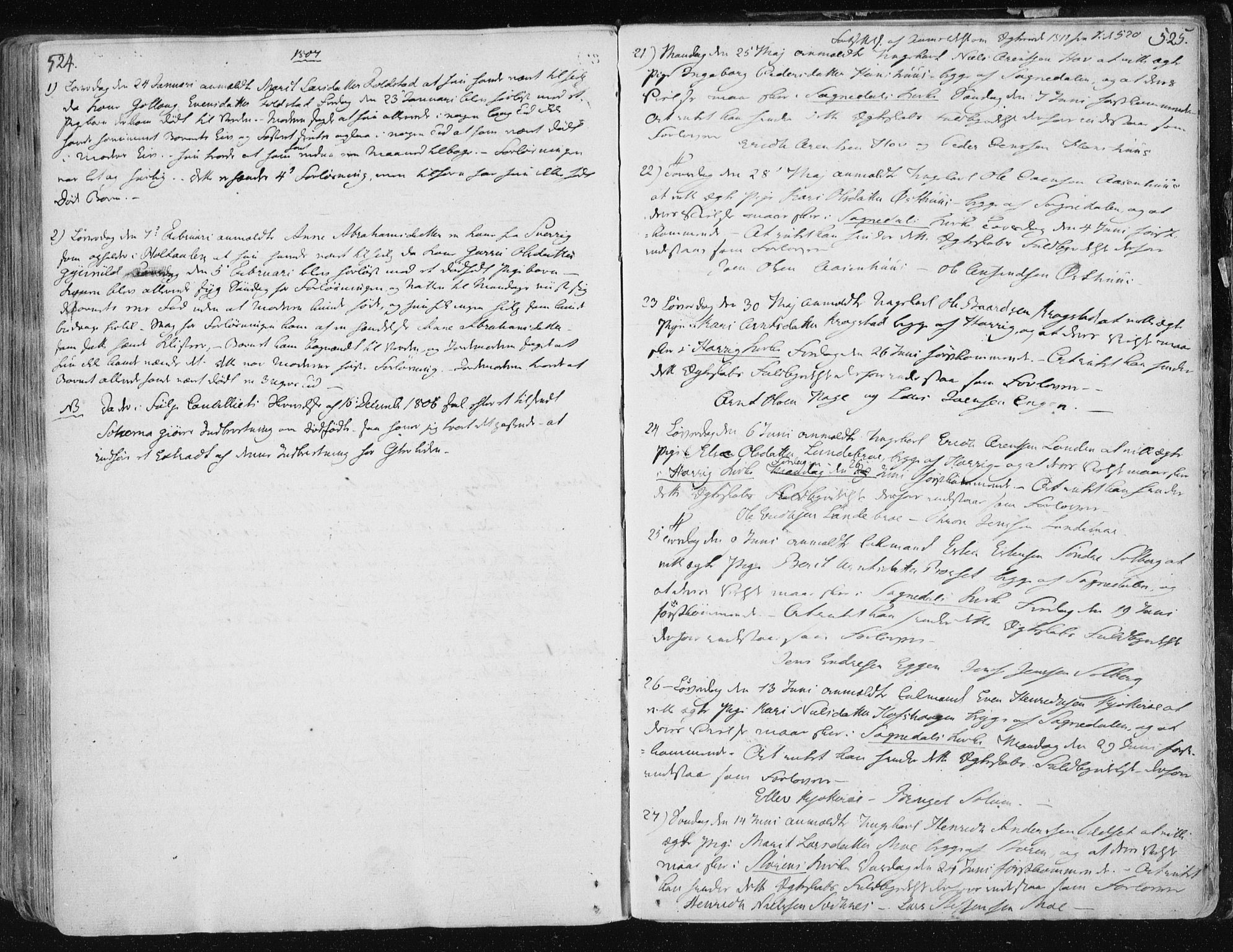 Ministerialprotokoller, klokkerbøker og fødselsregistre - Sør-Trøndelag, SAT/A-1456/687/L0992: Parish register (official) no. 687A03 /1, 1788-1815, p. 524-525