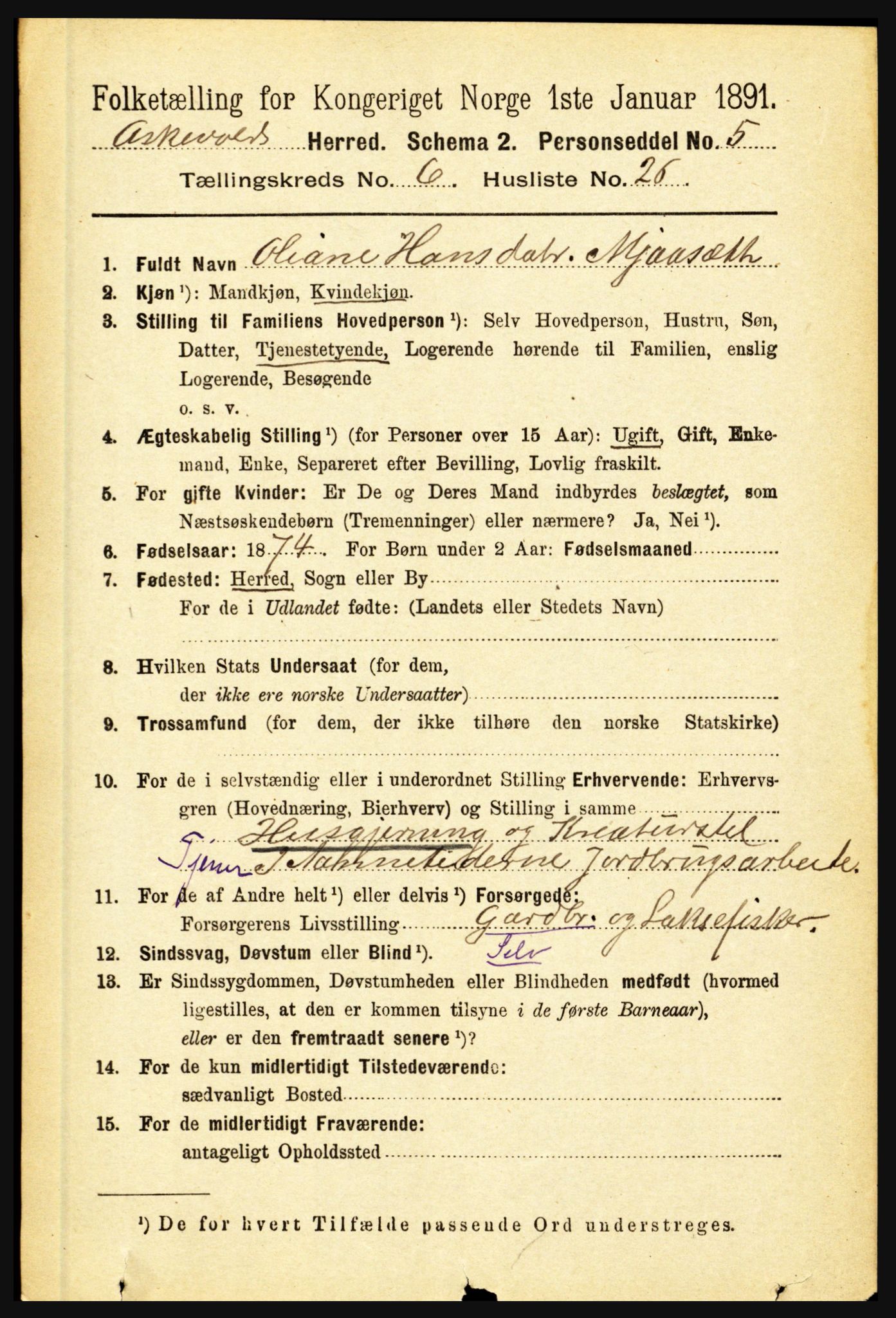 RA, 1891 census for 1428 Askvoll, 1891, p. 1842