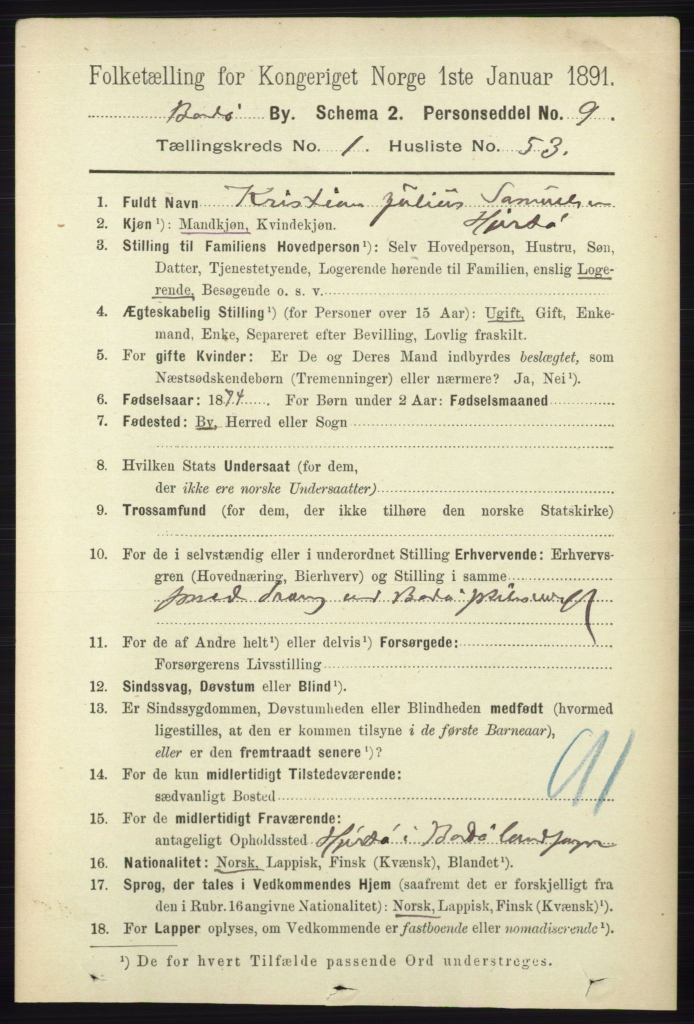 RA, 1891 census for 1804 Bodø, 1891, p. 842