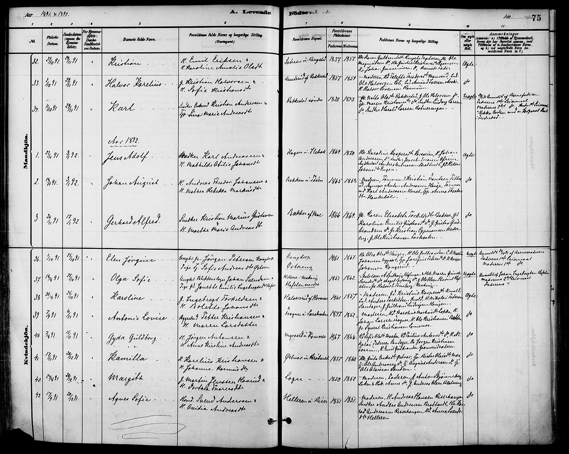 Høland prestekontor Kirkebøker, SAO/A-10346a/F/Fa/L0013: Parish register (official) no. I 13, 1880-1897, p. 75