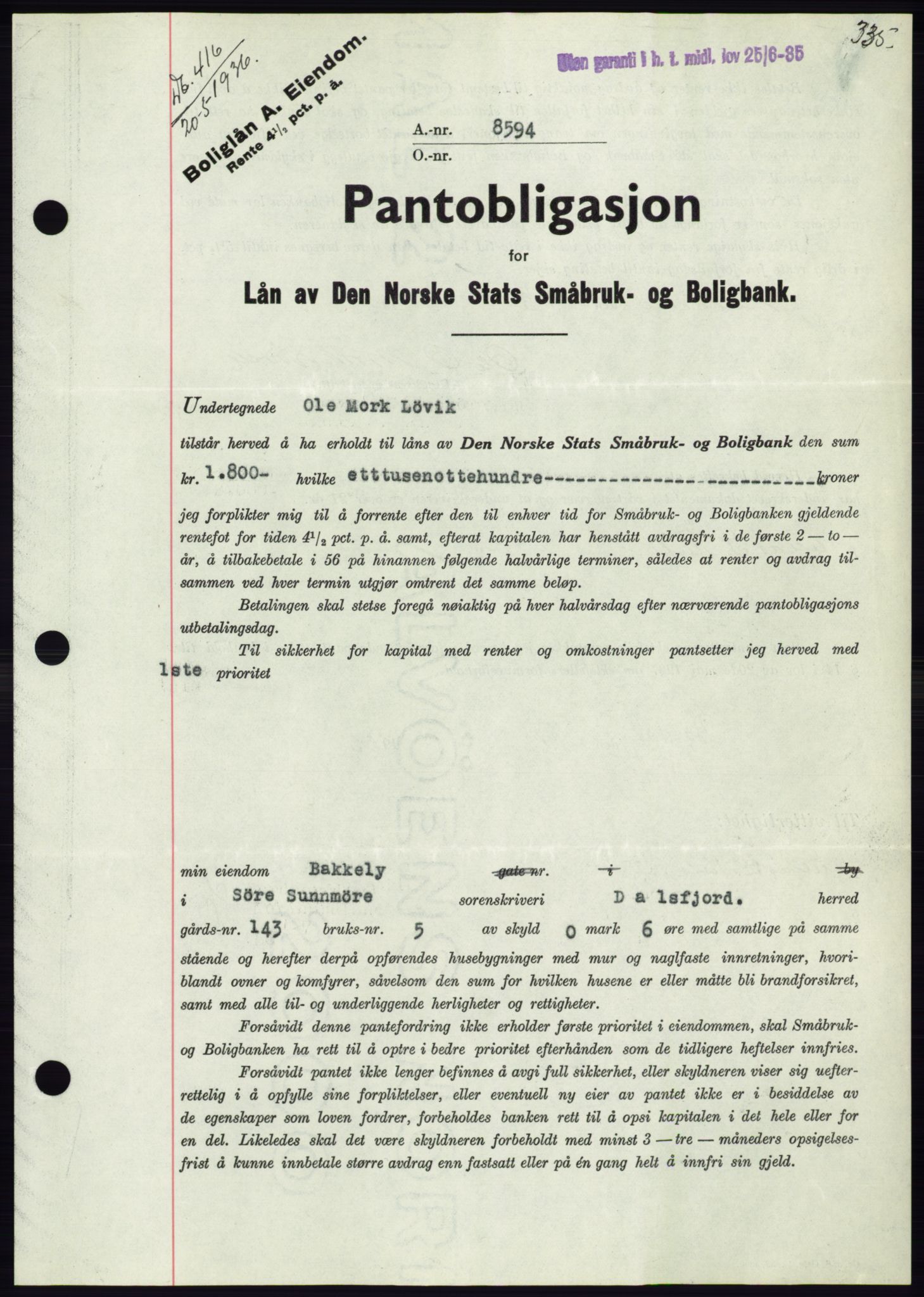 Søre Sunnmøre sorenskriveri, AV/SAT-A-4122/1/2/2C/L0060: Mortgage book no. 54, 1935-1936, Deed date: 18.03.1936