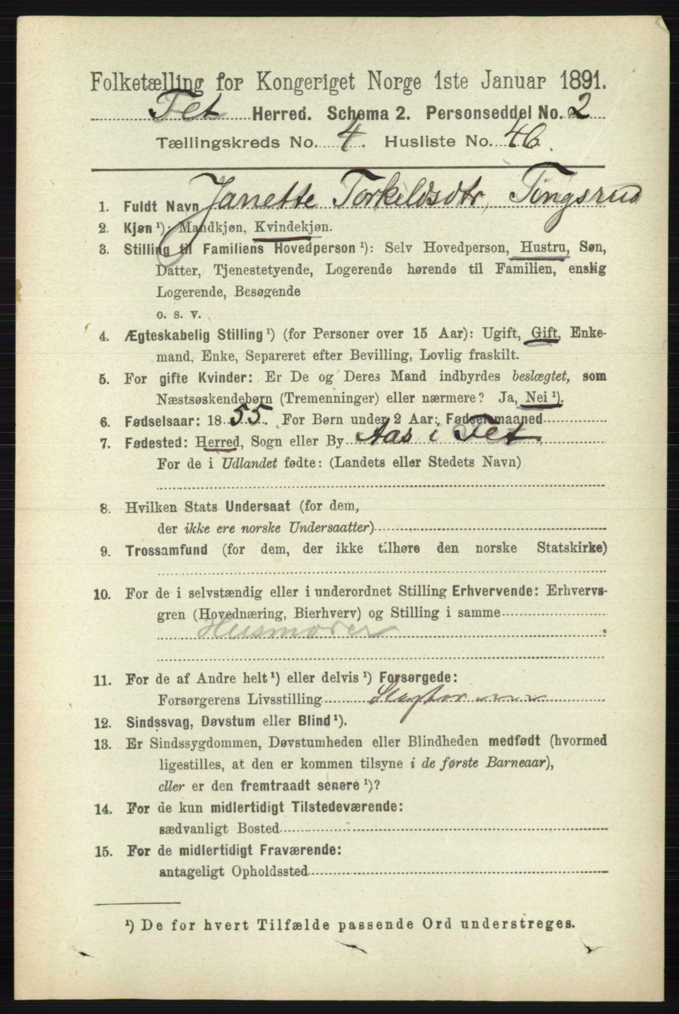 RA, 1891 census for 0227 Fet, 1891, p. 1530