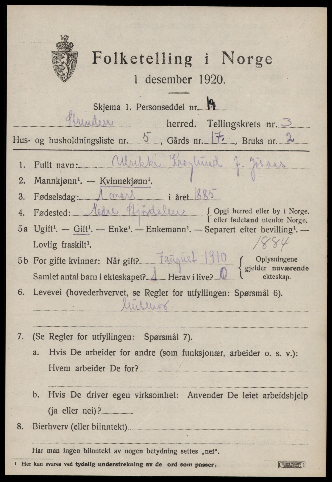 SAT, 1920 census for Strinda, 1920, p. 10364