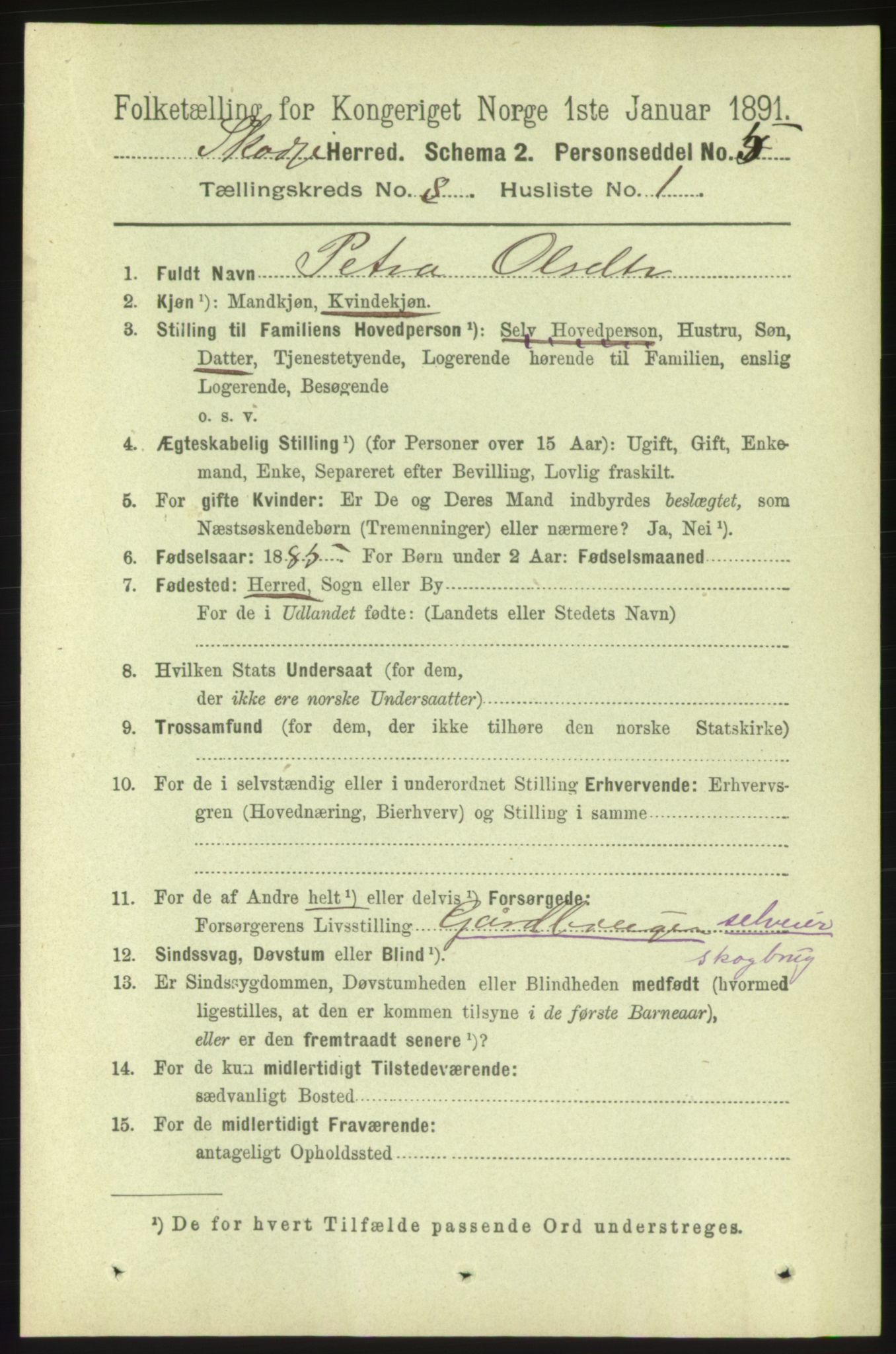 RA, 1891 census for 1529 Skodje, 1891, p. 1698