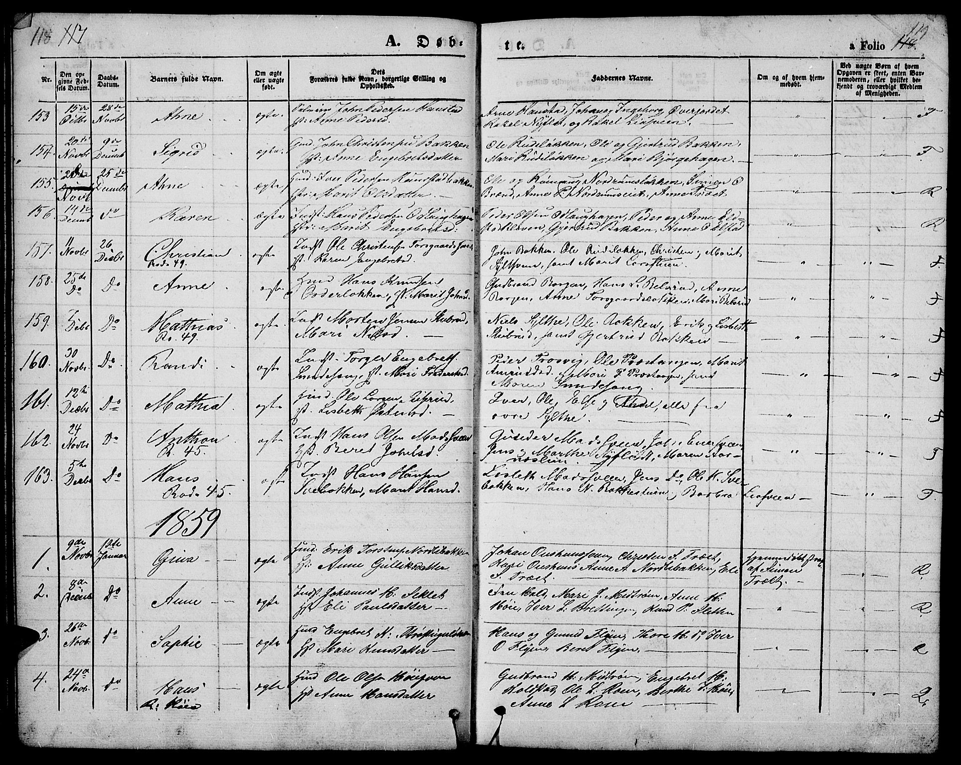 Ringebu prestekontor, SAH/PREST-082/H/Ha/Hab/L0003: Parish register (copy) no. 3, 1854-1866, p. 118-119