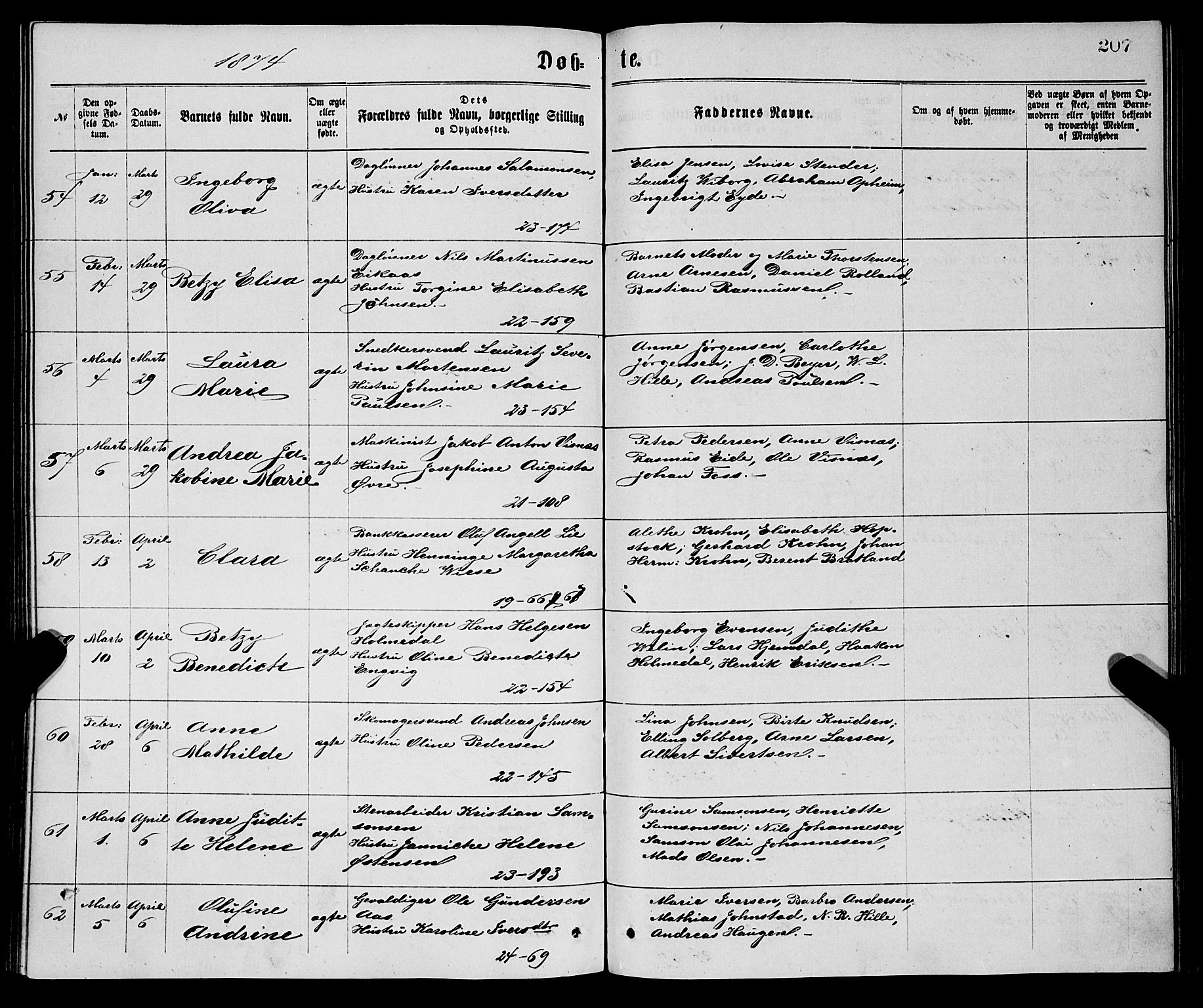 Korskirken sokneprestembete, AV/SAB-A-76101/H/Haa/L0020: Parish register (official) no. B 6, 1871-1878, p. 207