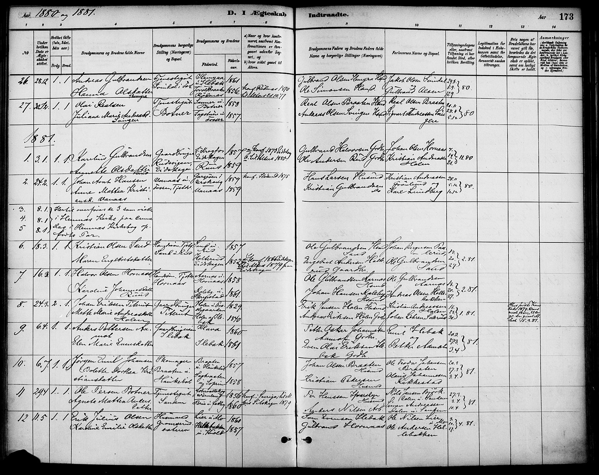 Høland prestekontor Kirkebøker, SAO/A-10346a/F/Fa/L0013: Parish register (official) no. I 13, 1880-1897, p. 173