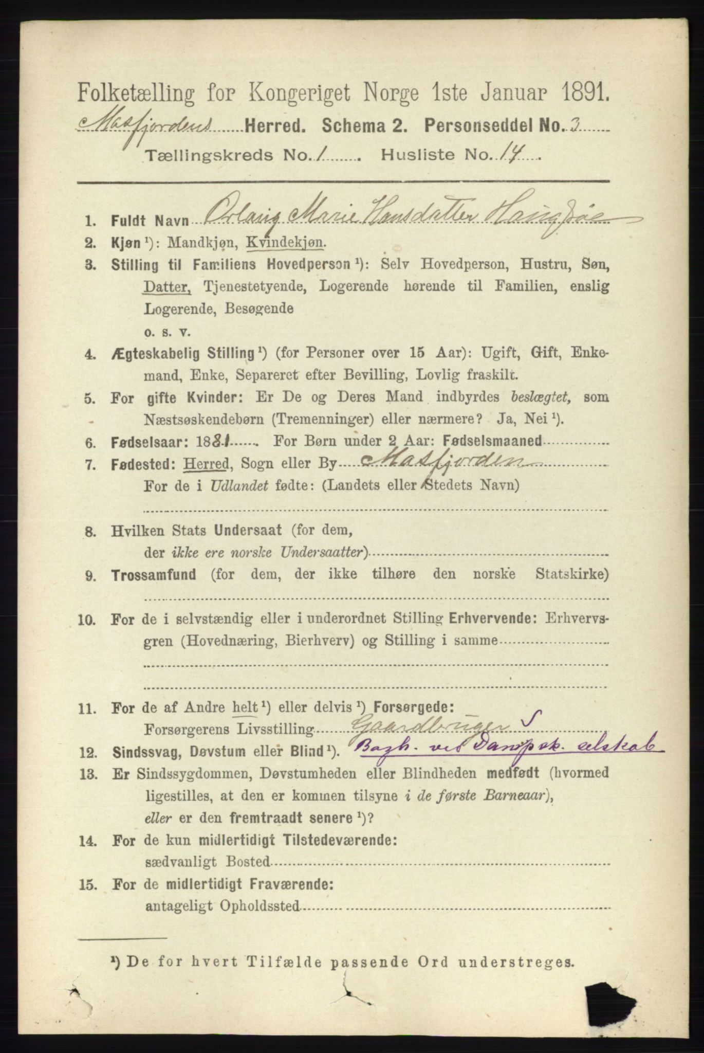 RA, 1891 census for 1266 Masfjorden, 1891, p. 135