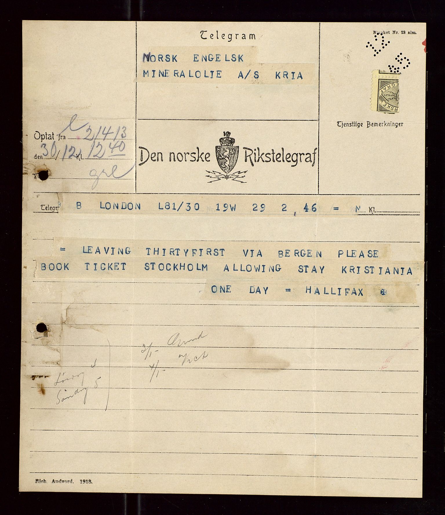 Pa 1521 - A/S Norske Shell, AV/SAST-A-101915/E/Ea/Eaa/L0005: Sjefskorrespondanse, 1918, p. 151