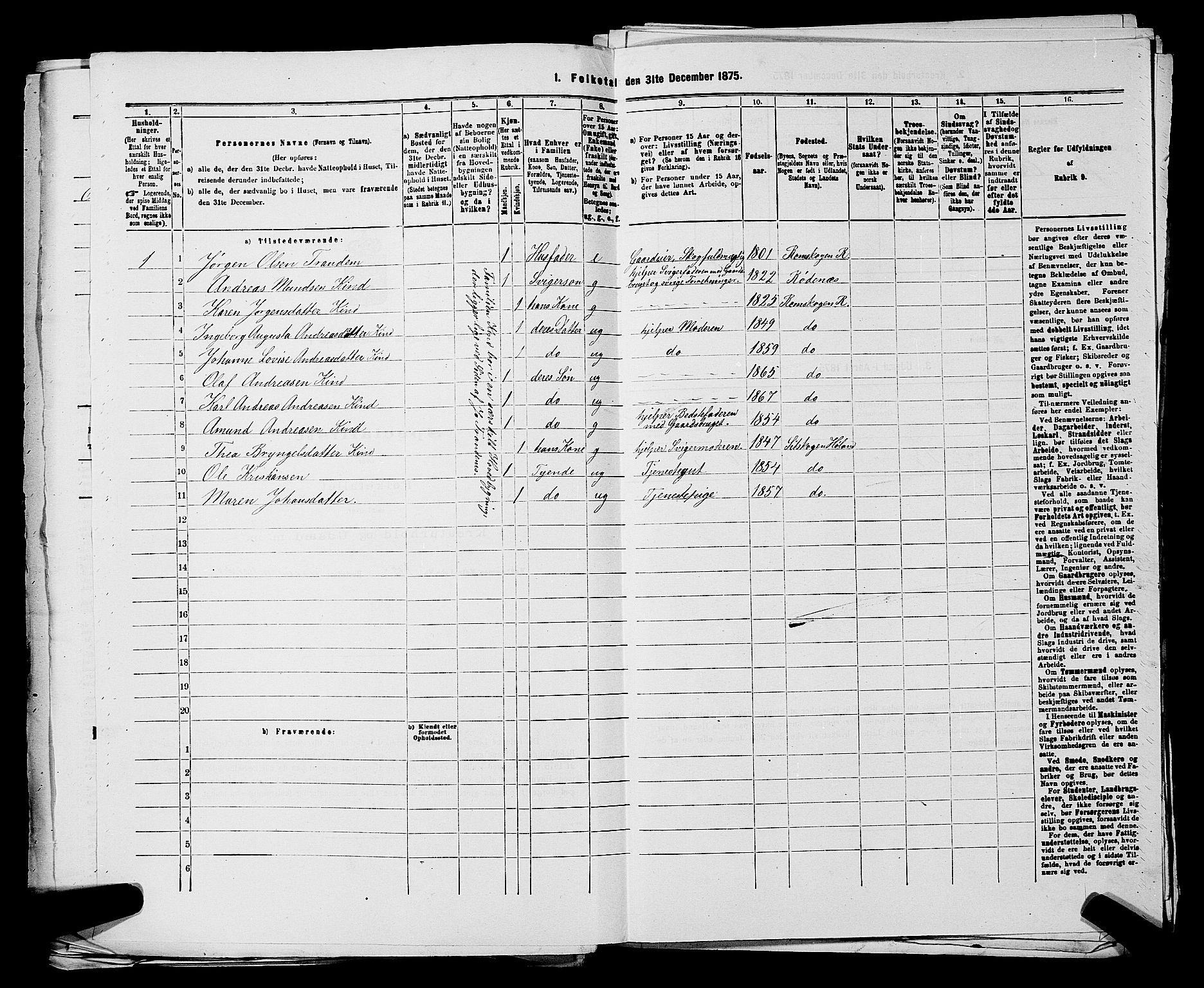 RA, 1875 census for 0120P Rødenes, 1875, p. 831