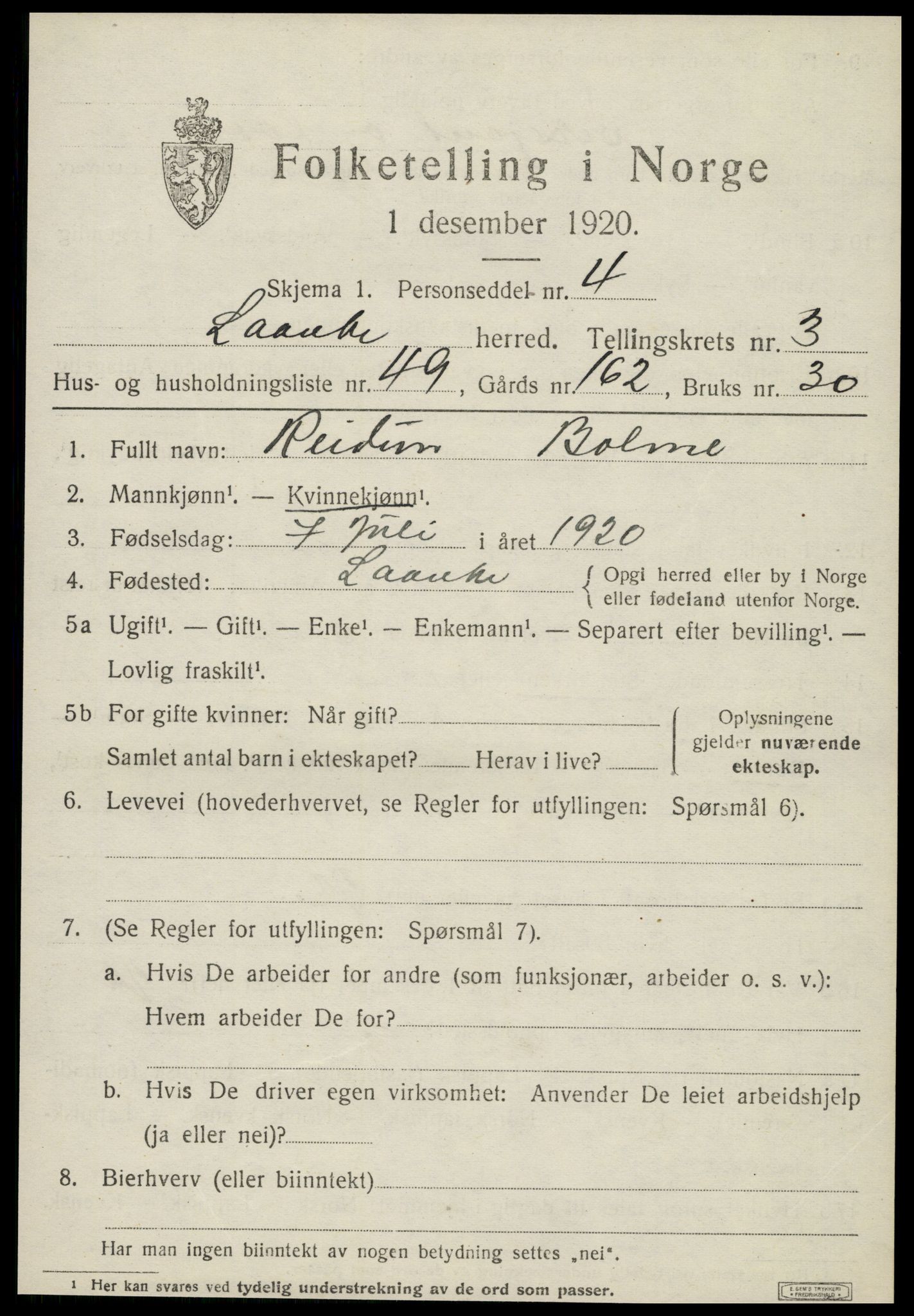 SAT, 1920 census for Lånke, 1920, p. 2288