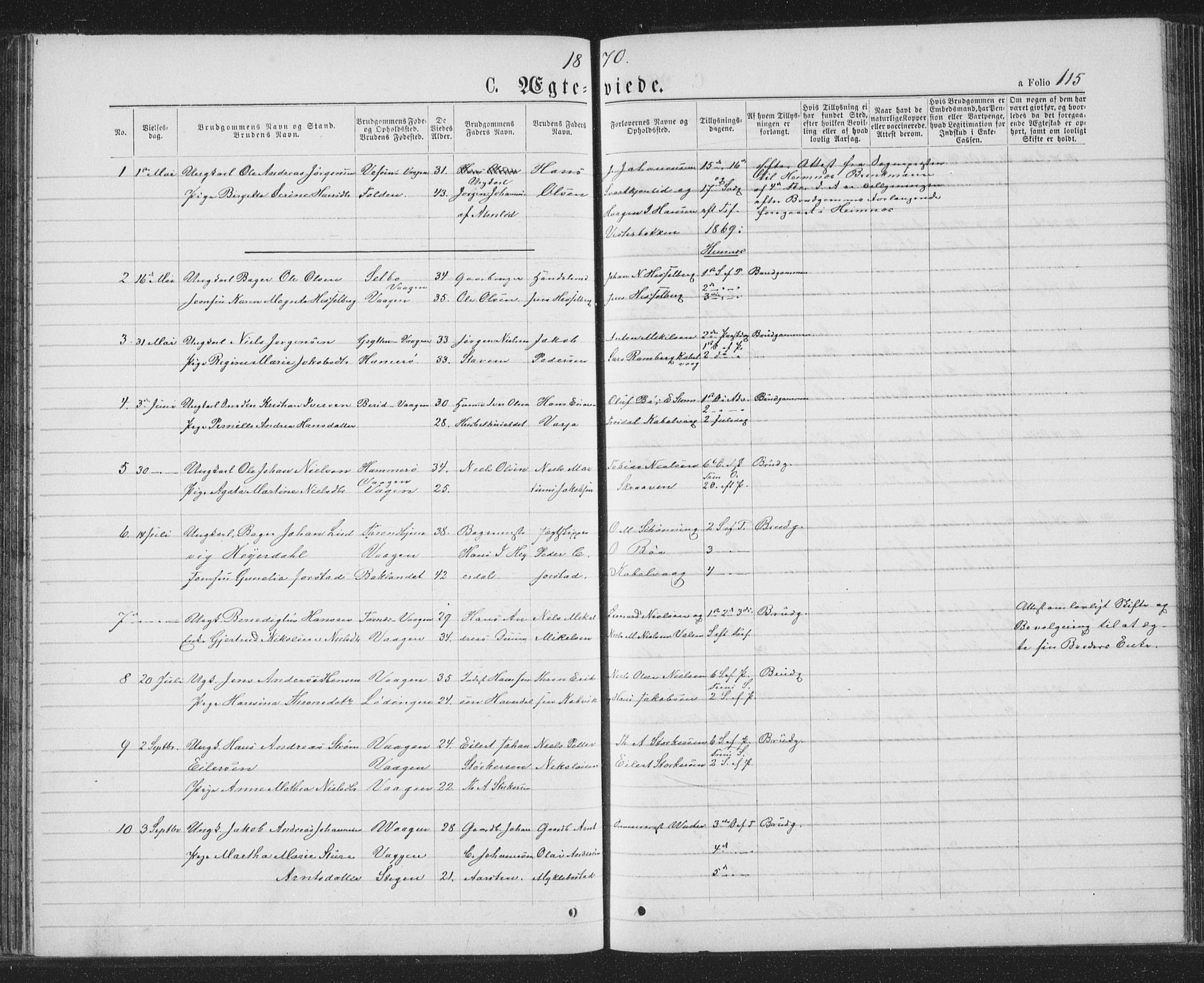 Ministerialprotokoller, klokkerbøker og fødselsregistre - Nordland, SAT/A-1459/874/L1074: Parish register (copy) no. 874C03, 1870-1876, p. 115
