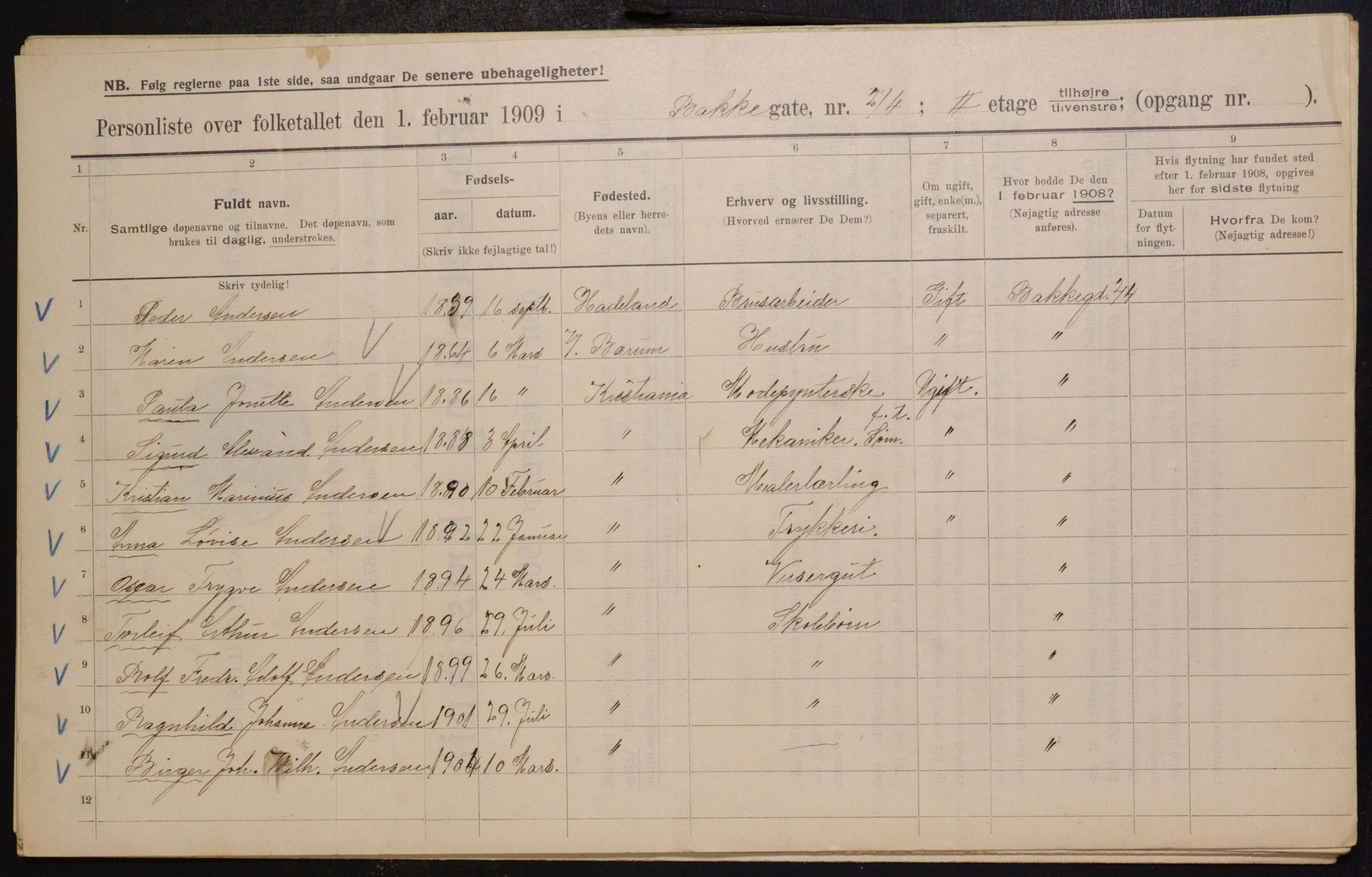 OBA, Municipal Census 1909 for Kristiania, 1909, p. 2476