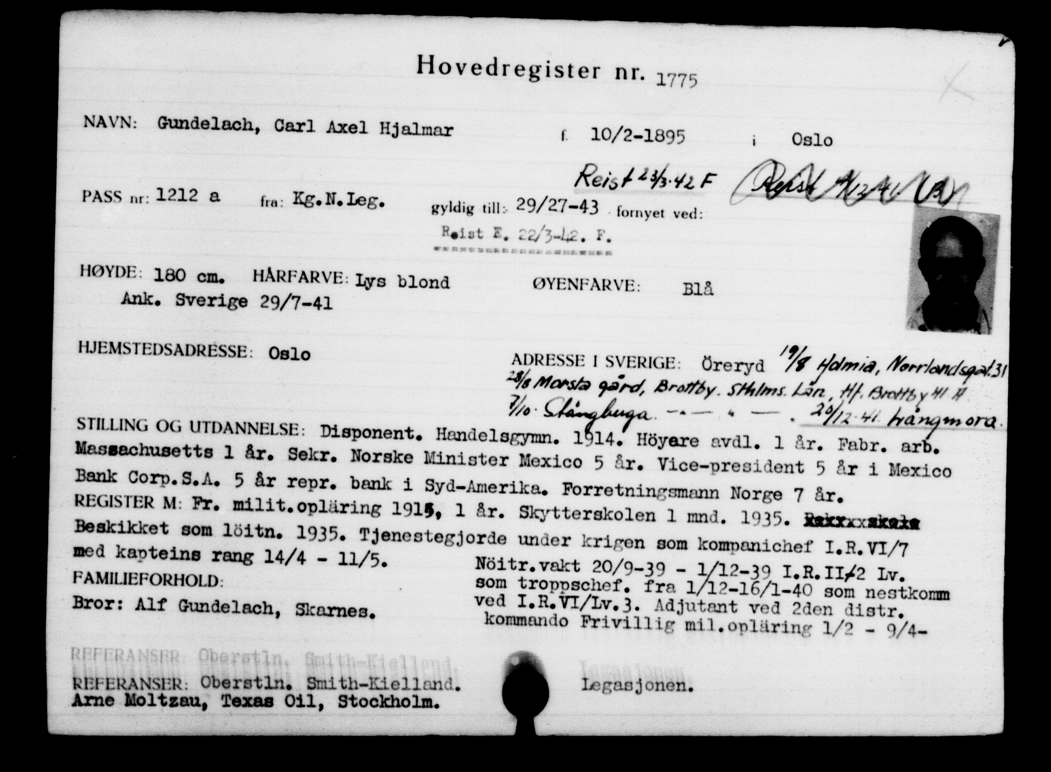 Utenriksstasjonene, Legasjonen i Stockholm, Flyktningkontoret, AV/RA-S-6753/V/Va/L0002: Kjesäterkartoteket, flyktninger med registreringsnr. 1001-2000, 1940-1945, p. 1108