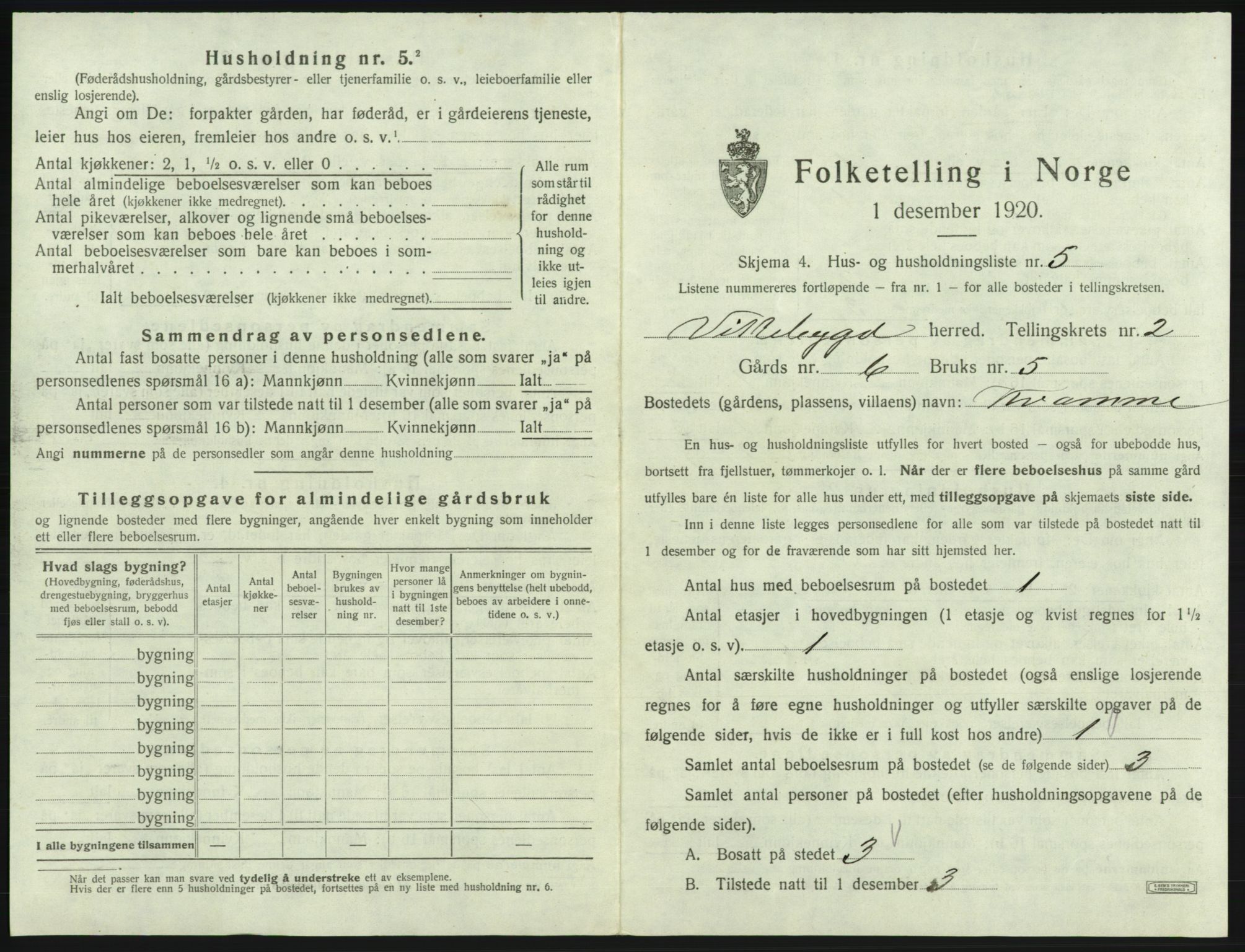 SAB, 1920 census for Vikebygd, 1920, p. 105