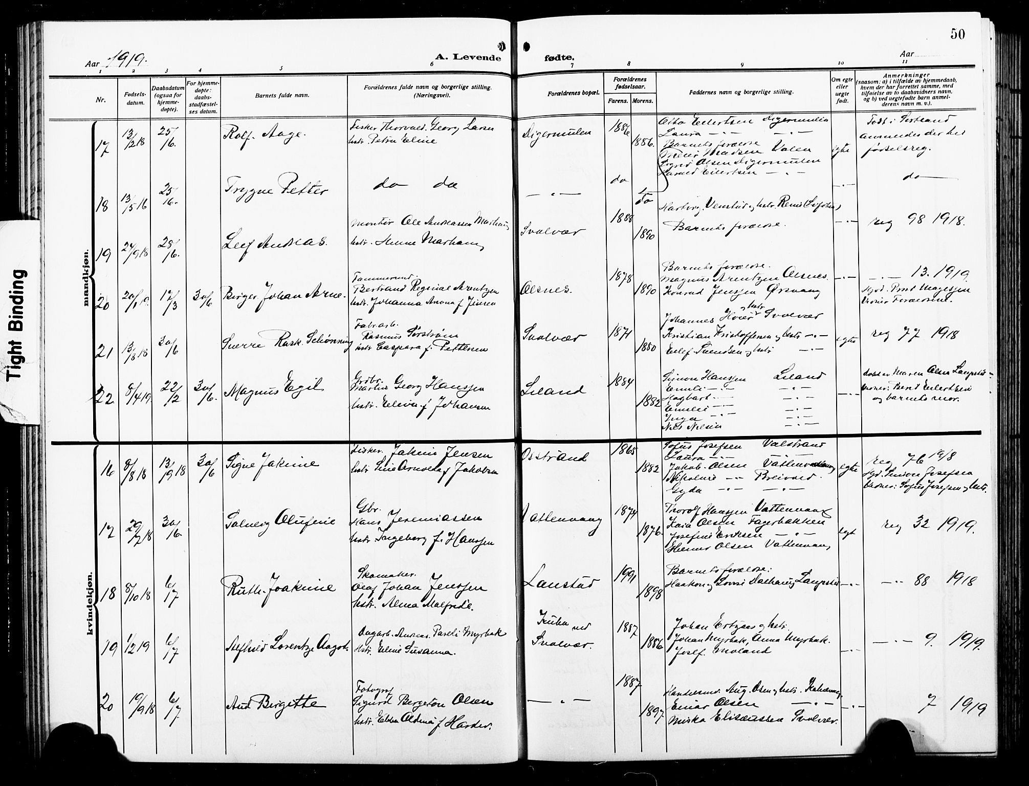Ministerialprotokoller, klokkerbøker og fødselsregistre - Nordland, AV/SAT-A-1459/874/L1080: Parish register (copy) no. 874C09, 1915-1925, p. 50