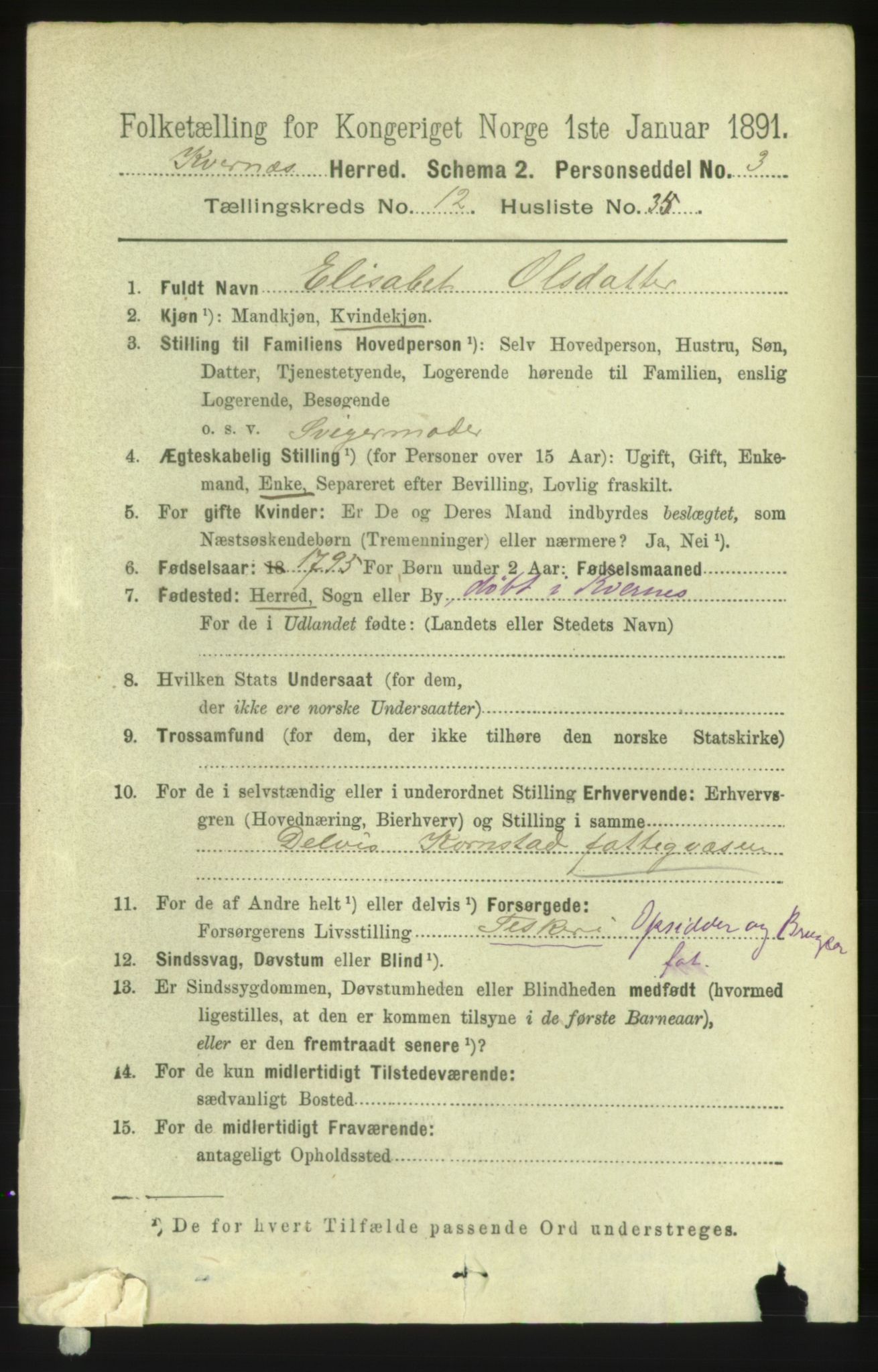 RA, 1891 census for 1553 Kvernes, 1891, p. 5382