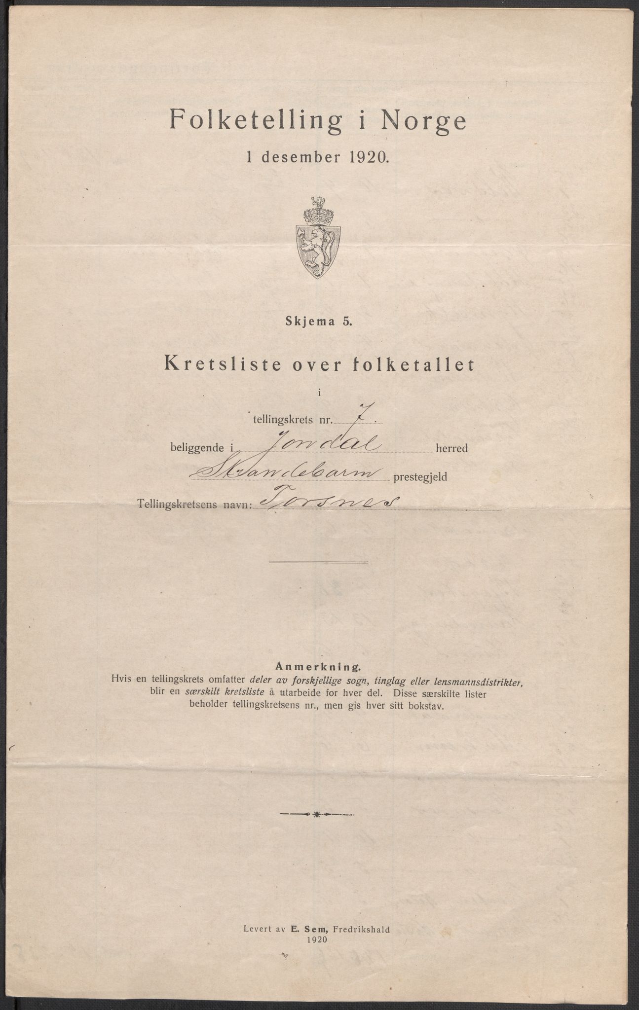 SAB, 1920 census for Jondal, 1920, p. 23