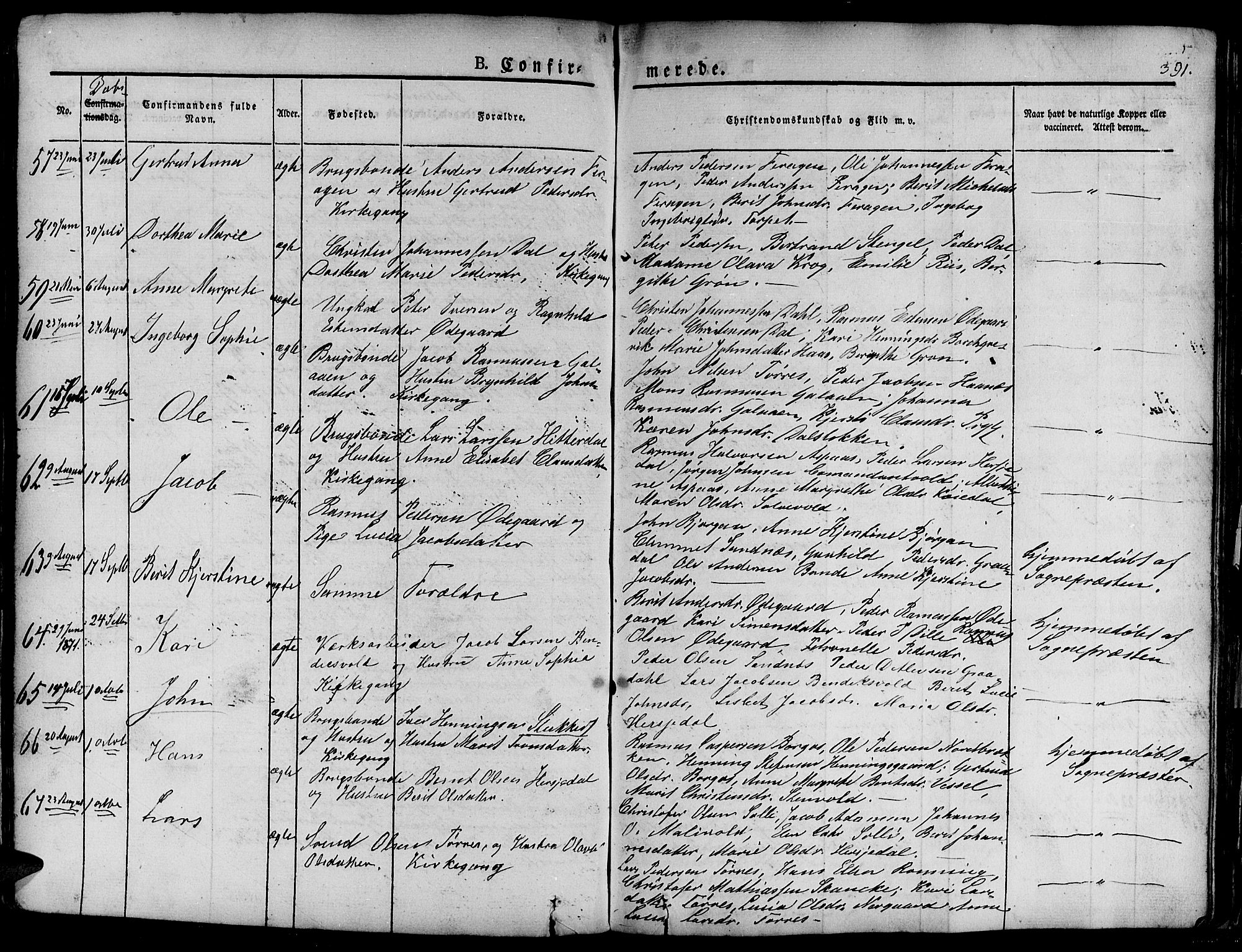 Ministerialprotokoller, klokkerbøker og fødselsregistre - Sør-Trøndelag, SAT/A-1456/681/L0938: Parish register (copy) no. 681C02, 1829-1879, p. 391
