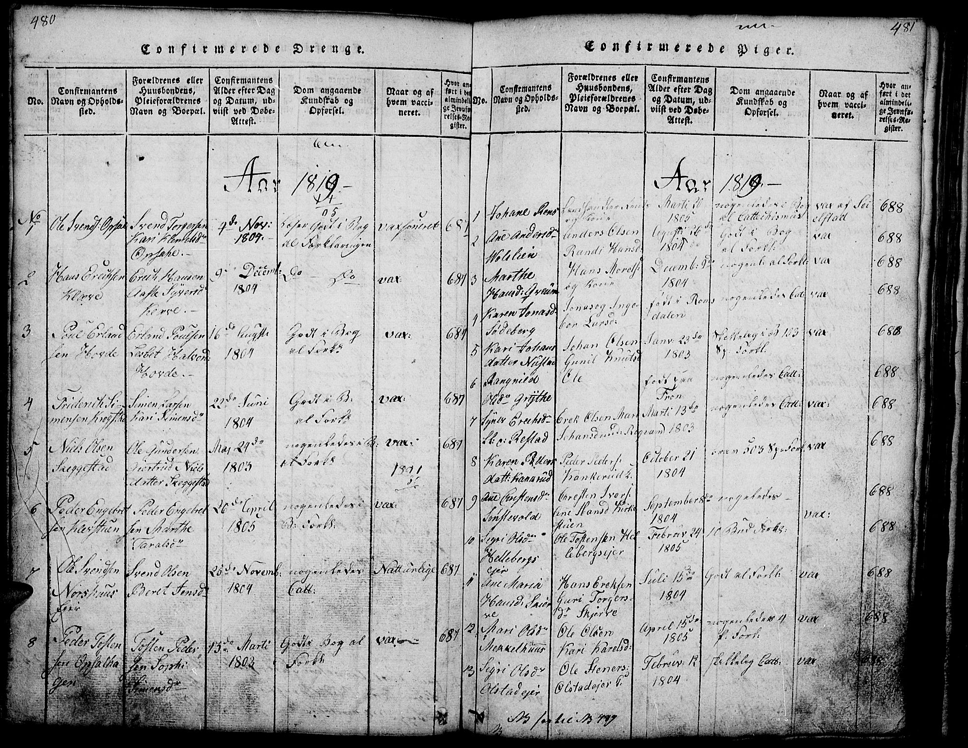 Gausdal prestekontor, SAH/PREST-090/H/Ha/Hab/L0001: Parish register (copy) no. 1, 1817-1848, p. 480-481