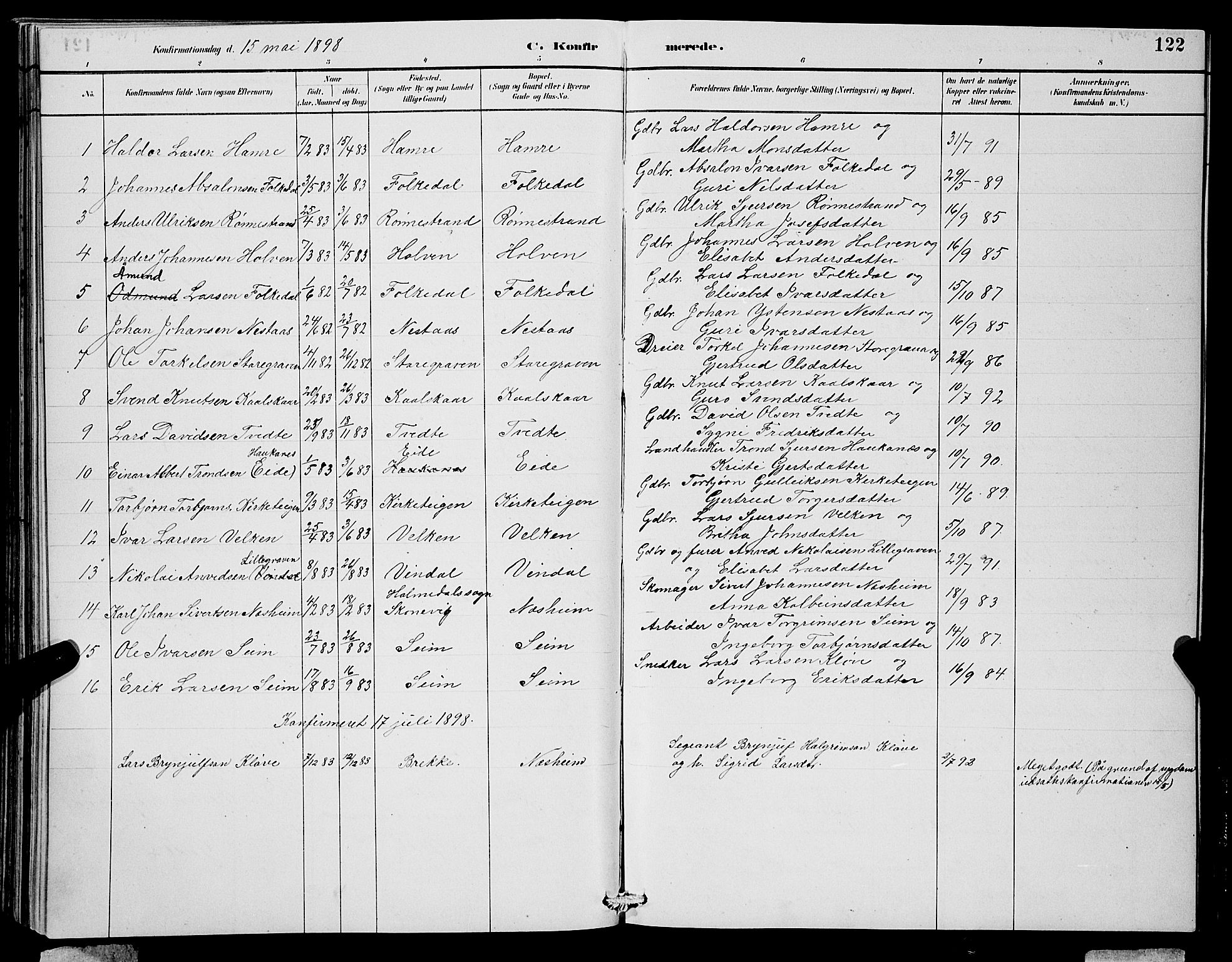 Ulvik sokneprestembete, SAB/A-78801/H/Hab: Parish register (copy) no. B 3, 1884-1901, p. 122