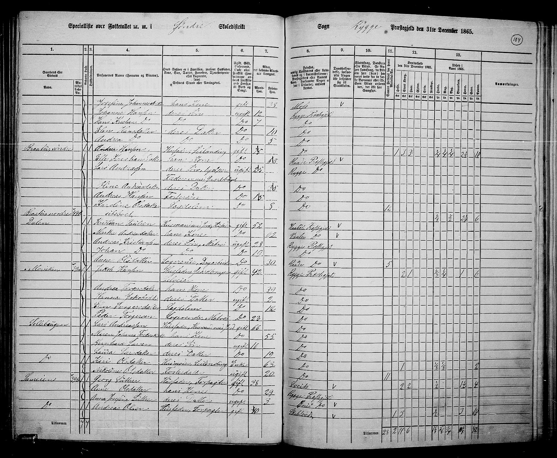RA, 1865 census for Rygge, 1865, p. 47