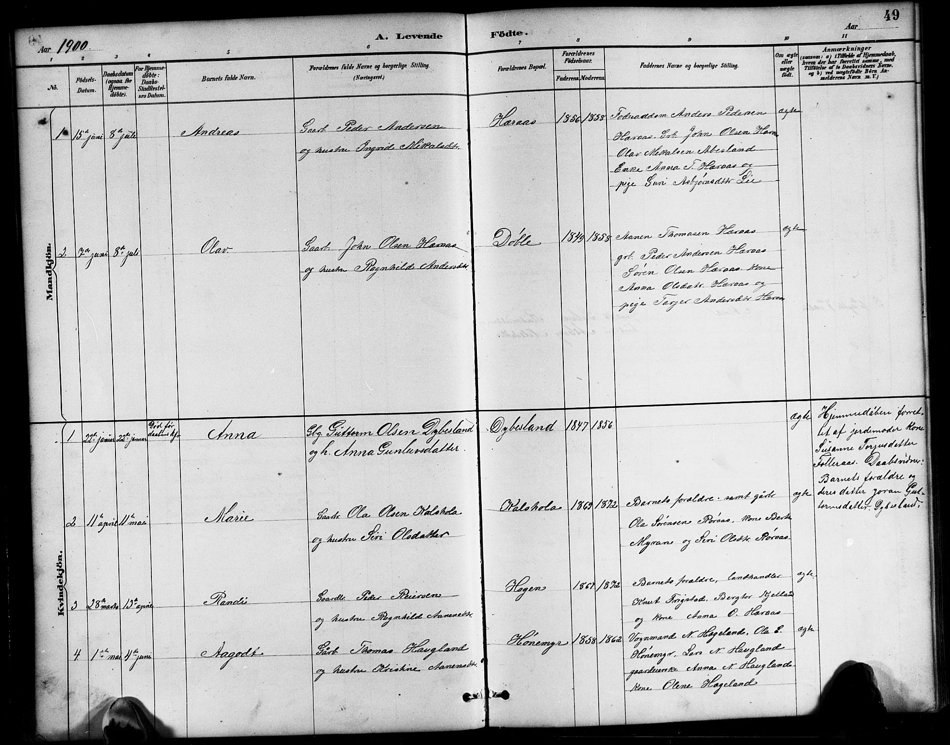 Bjelland sokneprestkontor, SAK/1111-0005/F/Fb/Fbb/L0005: Parish register (copy) no. B 5, 1887-1918, p. 49