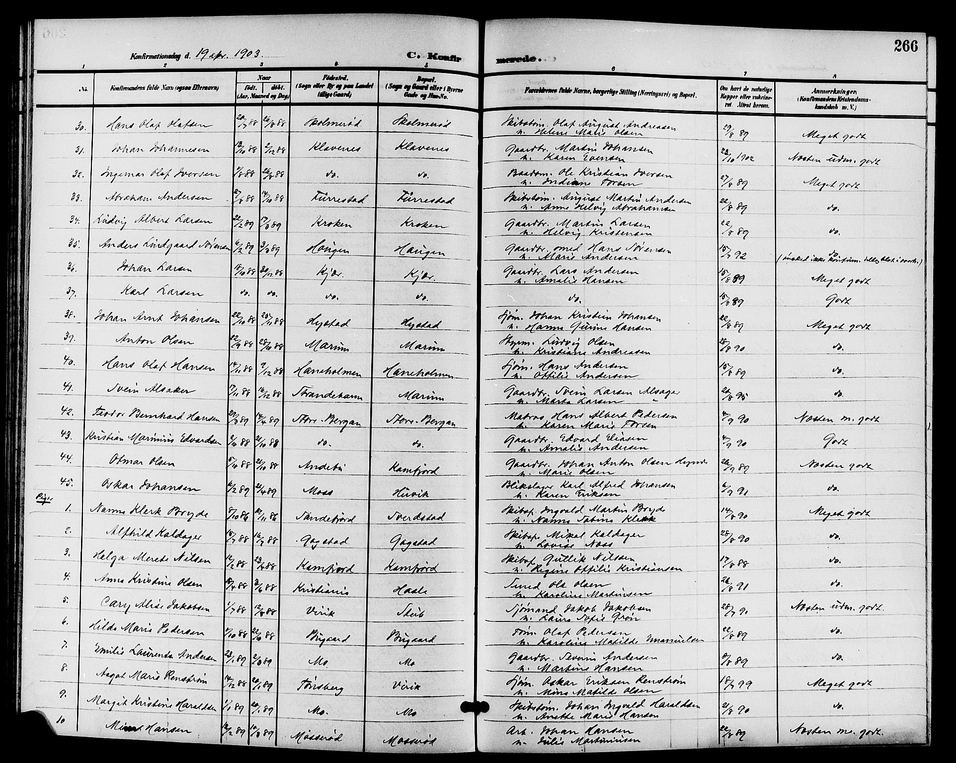 Sandar kirkebøker, AV/SAKO-A-243/G/Ga/L0002: Parish register (copy) no. 2, 1900-1915, p. 266