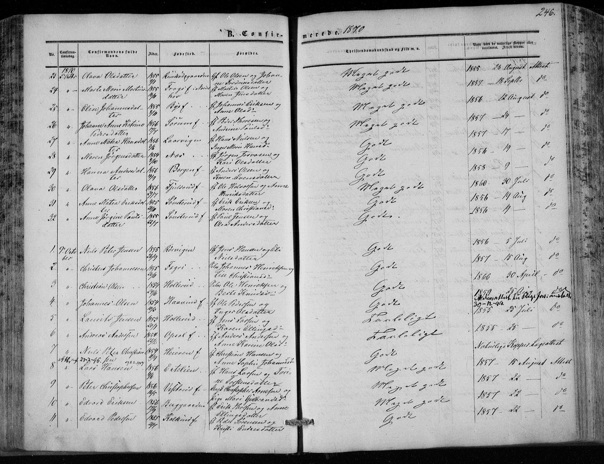 Hole kirkebøker, SAKO/A-228/F/Fa/L0006: Parish register (official) no. I 6, 1852-1872, p. 246