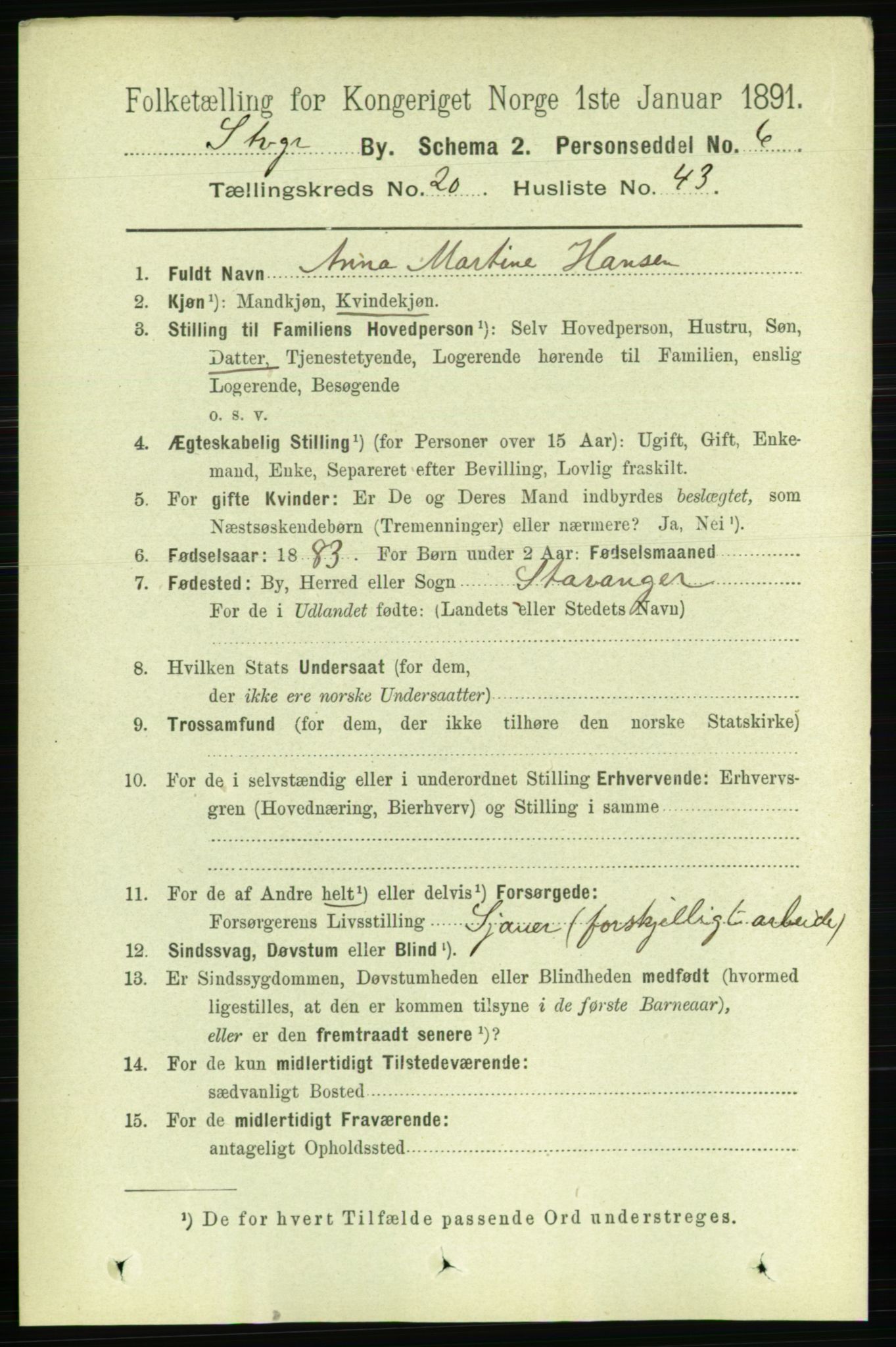 RA, 1891 census for 1103 Stavanger, 1891, p. 23409