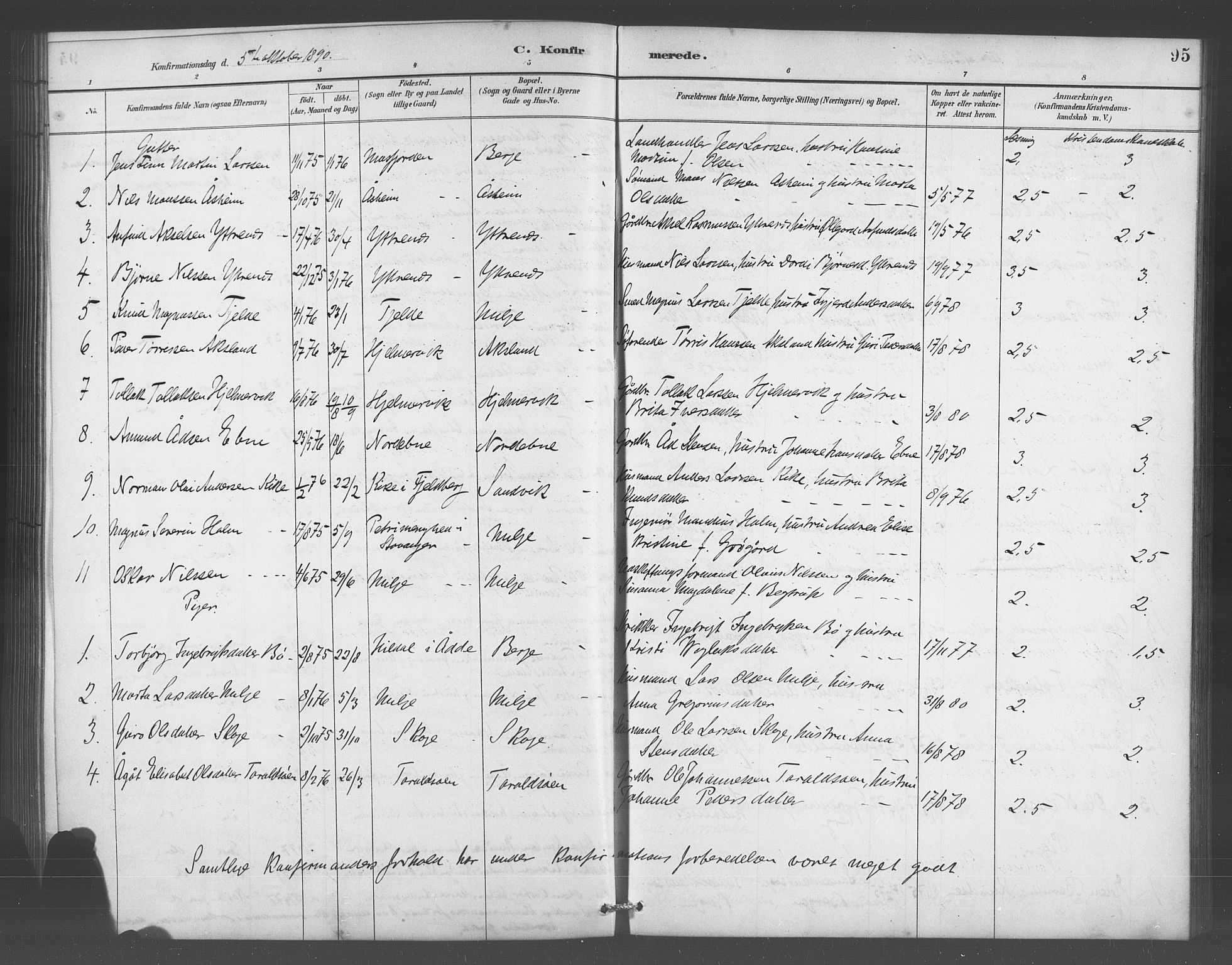 Skånevik sokneprestembete, AV/SAB-A-77801/H/Hab: Parish register (copy) no. A 2, 1888-1924, p. 95