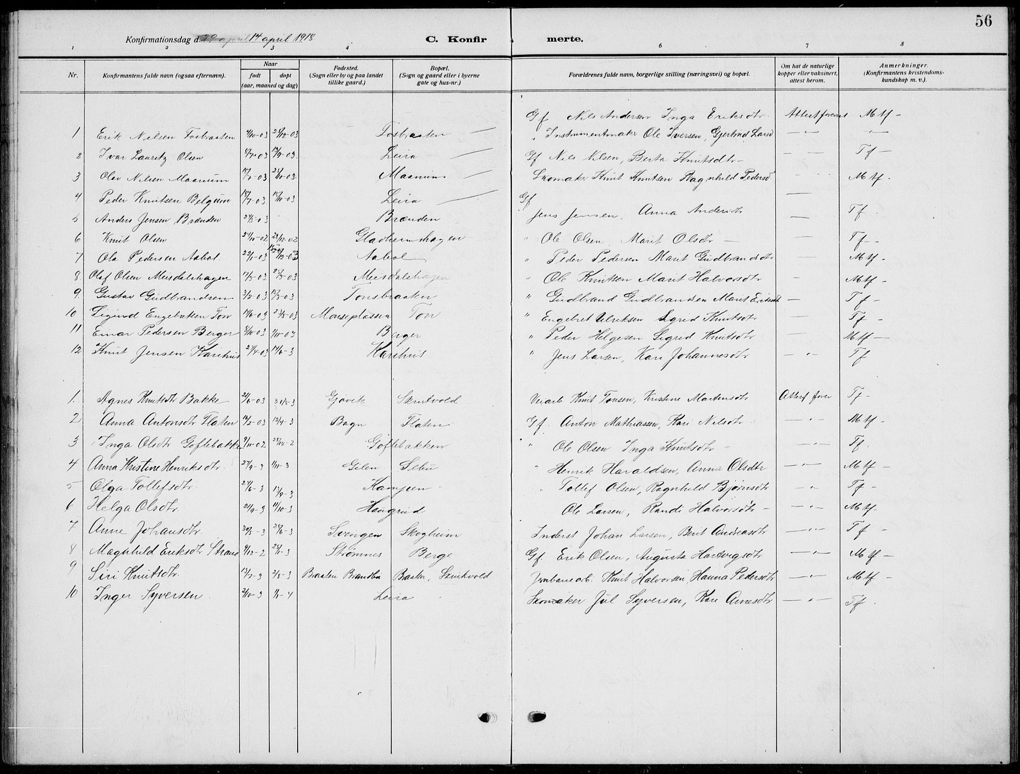 Nord-Aurdal prestekontor, SAH/PREST-132/H/Ha/Hab/L0015: Parish register (copy) no. 15, 1918-1935, p. 56