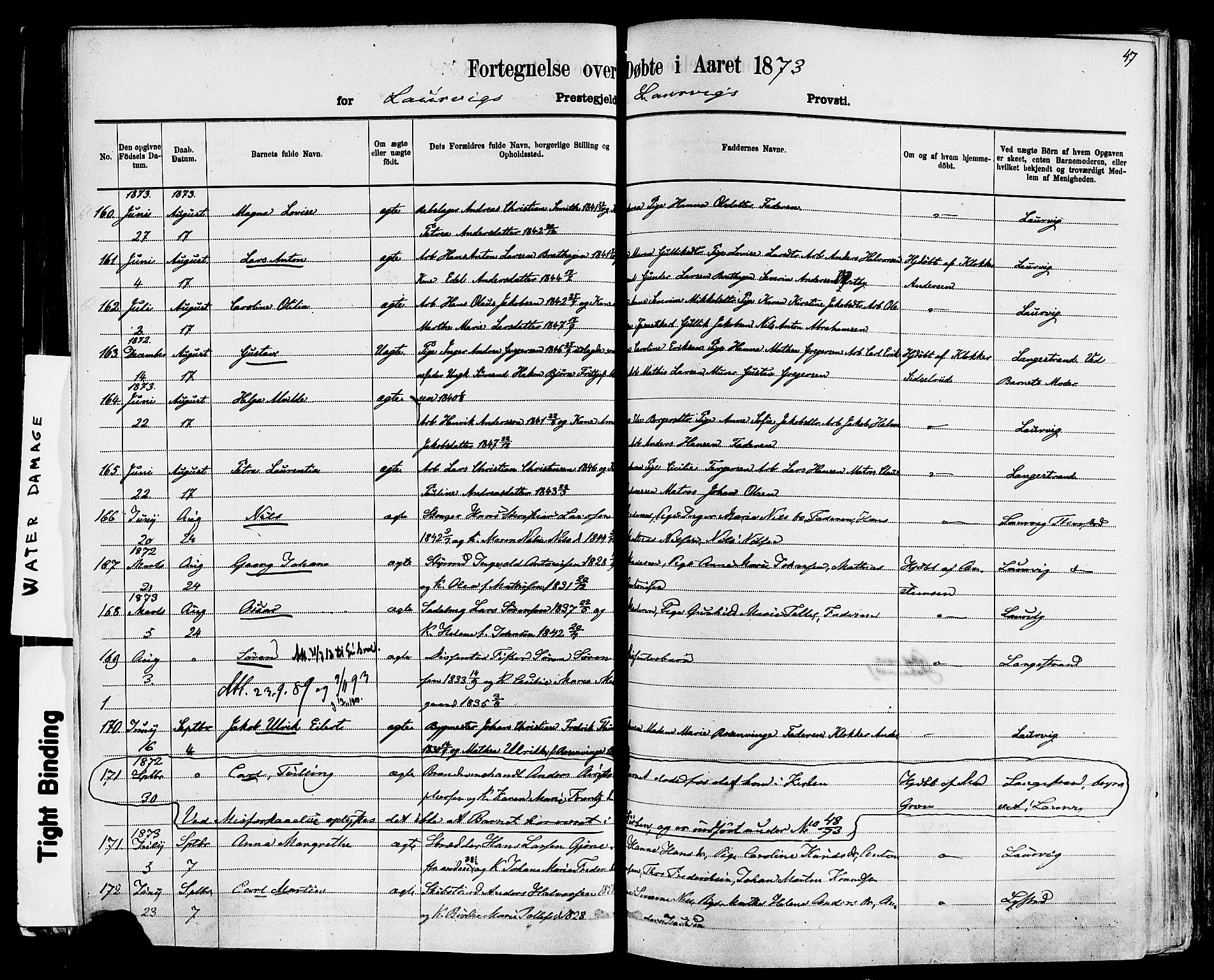 Larvik kirkebøker, AV/SAKO-A-352/F/Fa/L0006: Parish register (official) no. I 6, 1871-1883, p. 47