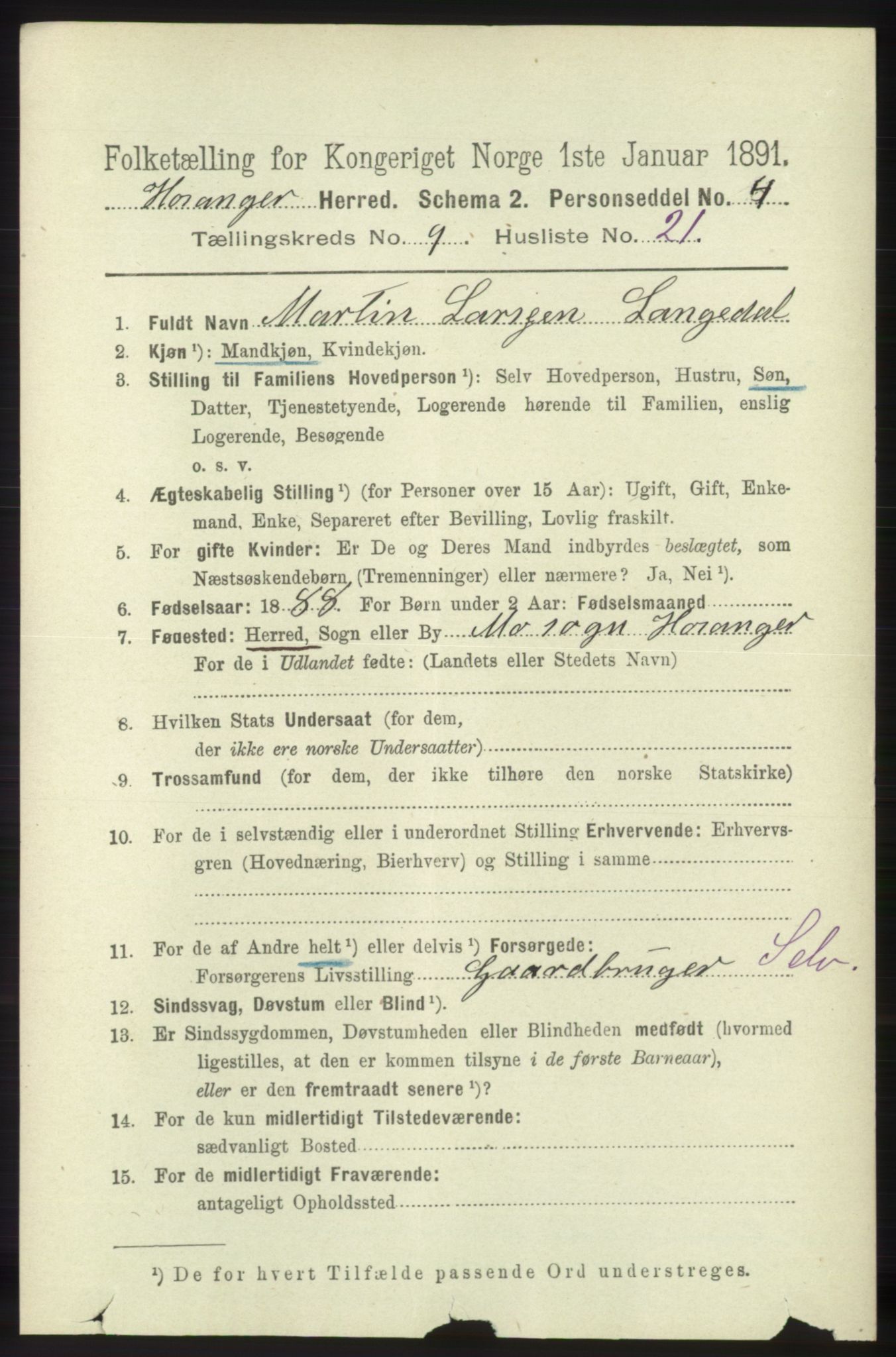 RA, 1891 census for 1253 Hosanger, 1891, p. 3418