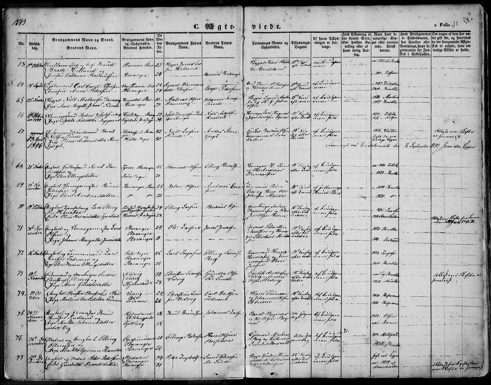 Domkirken sokneprestkontor, AV/SAST-A-101812/001/30/30BA/L0015: Parish register (official) no. A 14, 1842-1857, p. 11