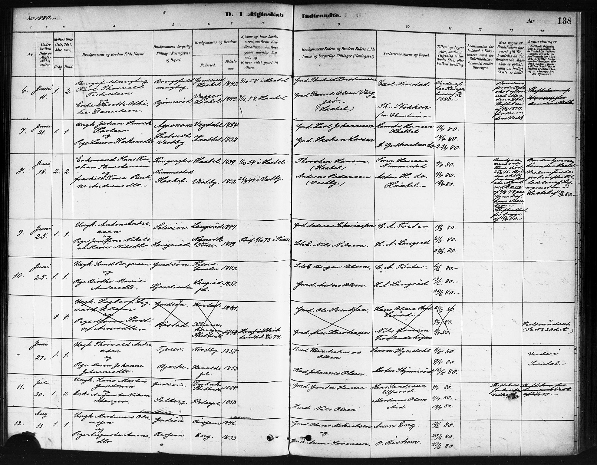 Våler prestekontor Kirkebøker, AV/SAO-A-11083/F/Fa/L0010: Parish register (official) no. I 10, 1878-1896, p. 138