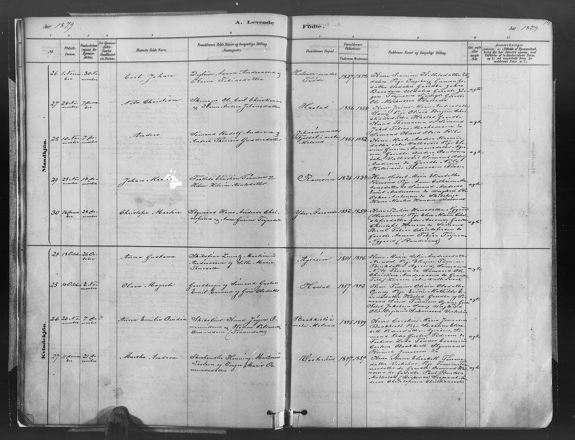 Høvåg sokneprestkontor, SAK/1111-0025/F/Fa/L0005: Parish register (official) no. A 5, 1878-1893, p. 14