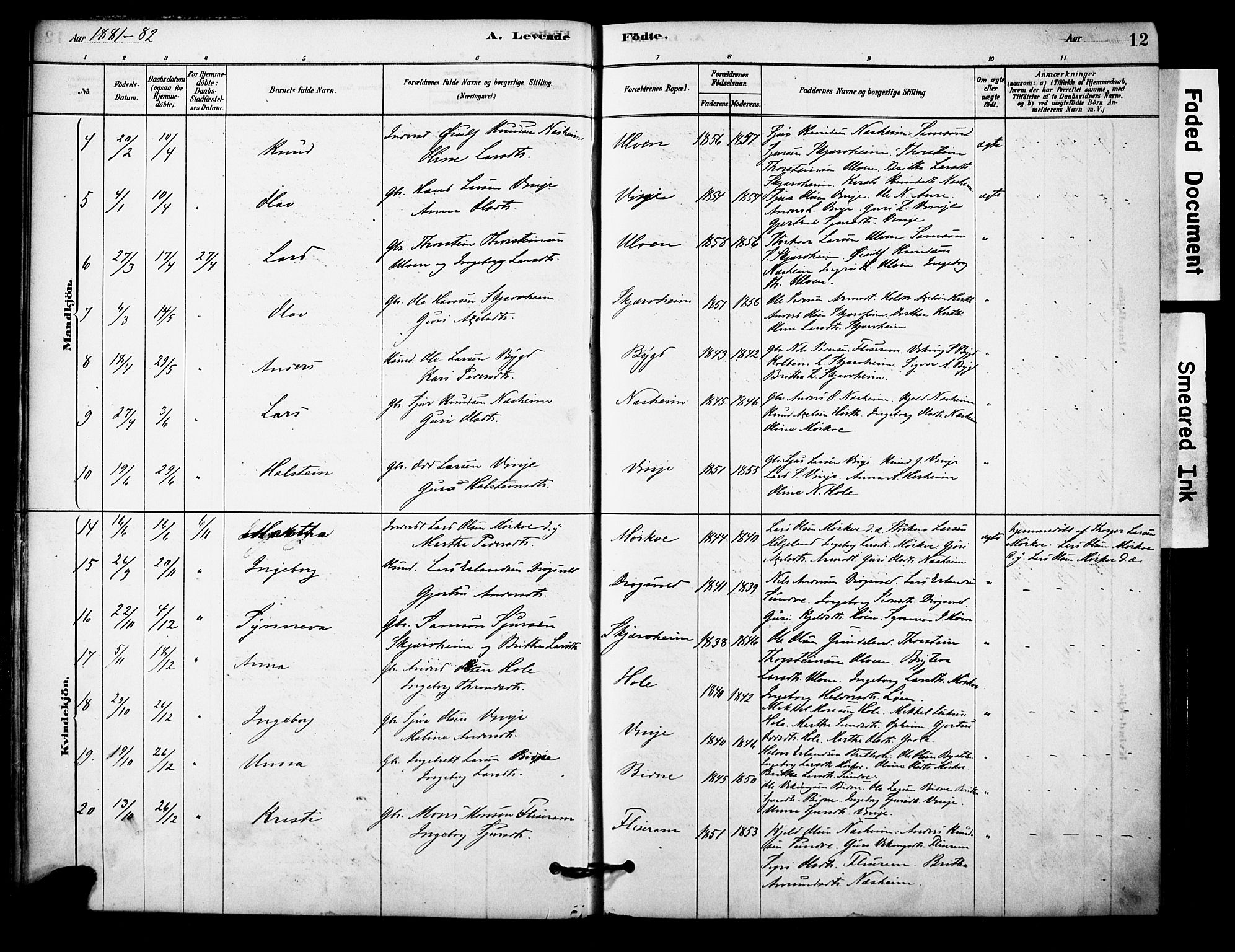 Vossestrand Sokneprestembete, AV/SAB-A-79101/H/Haa: Parish register (official) no. C 1, 1878-1903, p. 12