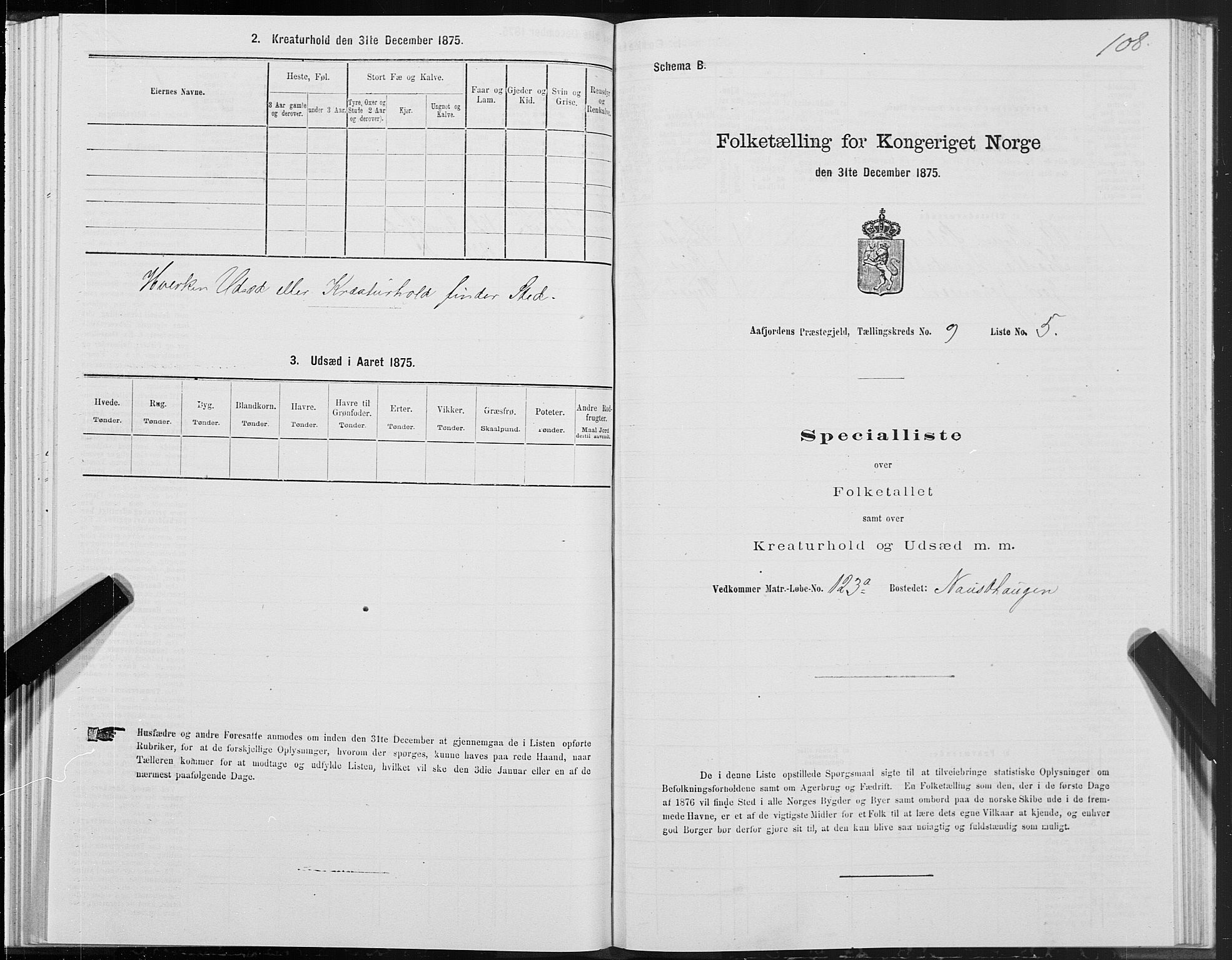 SAT, 1875 census for 1630P Aafjorden, 1875, p. 4108